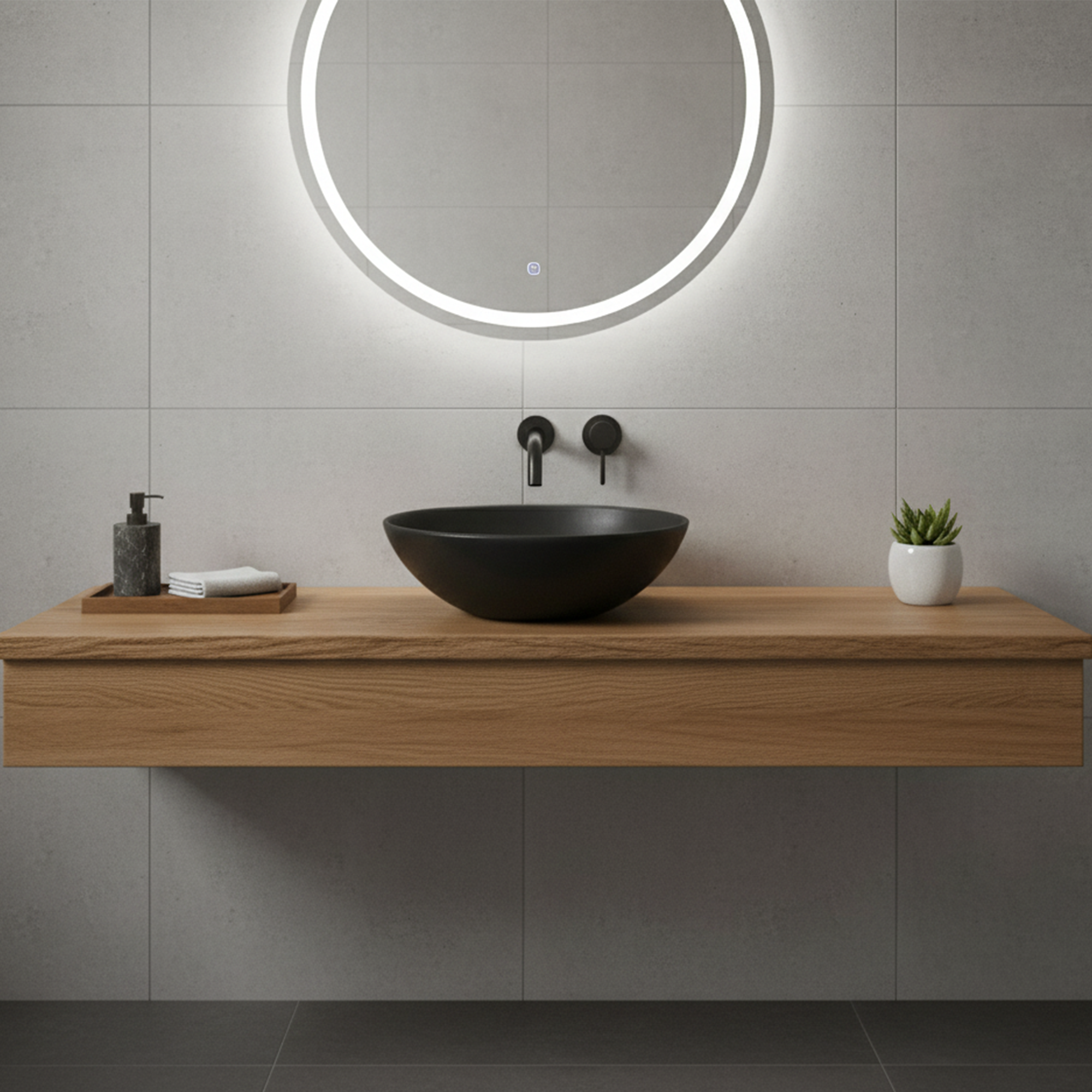 Lavamanos Sobreponer Redondo Ceramica Negro Mate 13cm*32cm