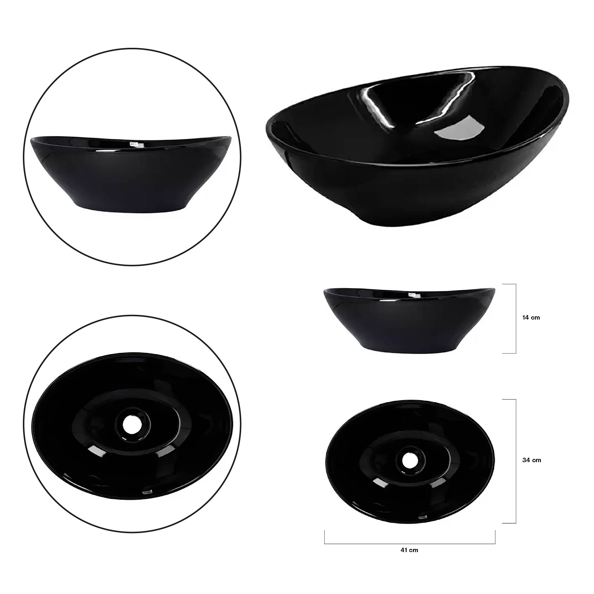 Combo Lavamanos Canoa Negro+griferia Cascada Fria+push Negro