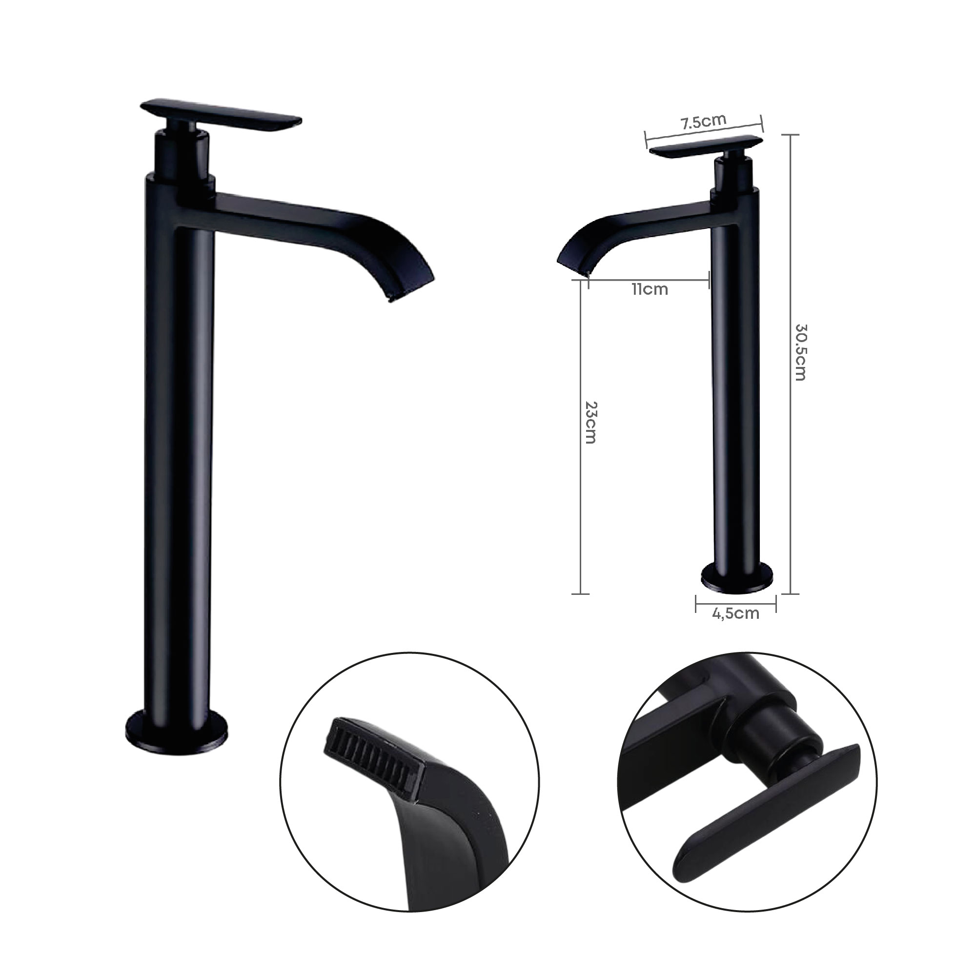 Combo Lavamanos Canoa Negro+griferia Cascada Fria+push Negro