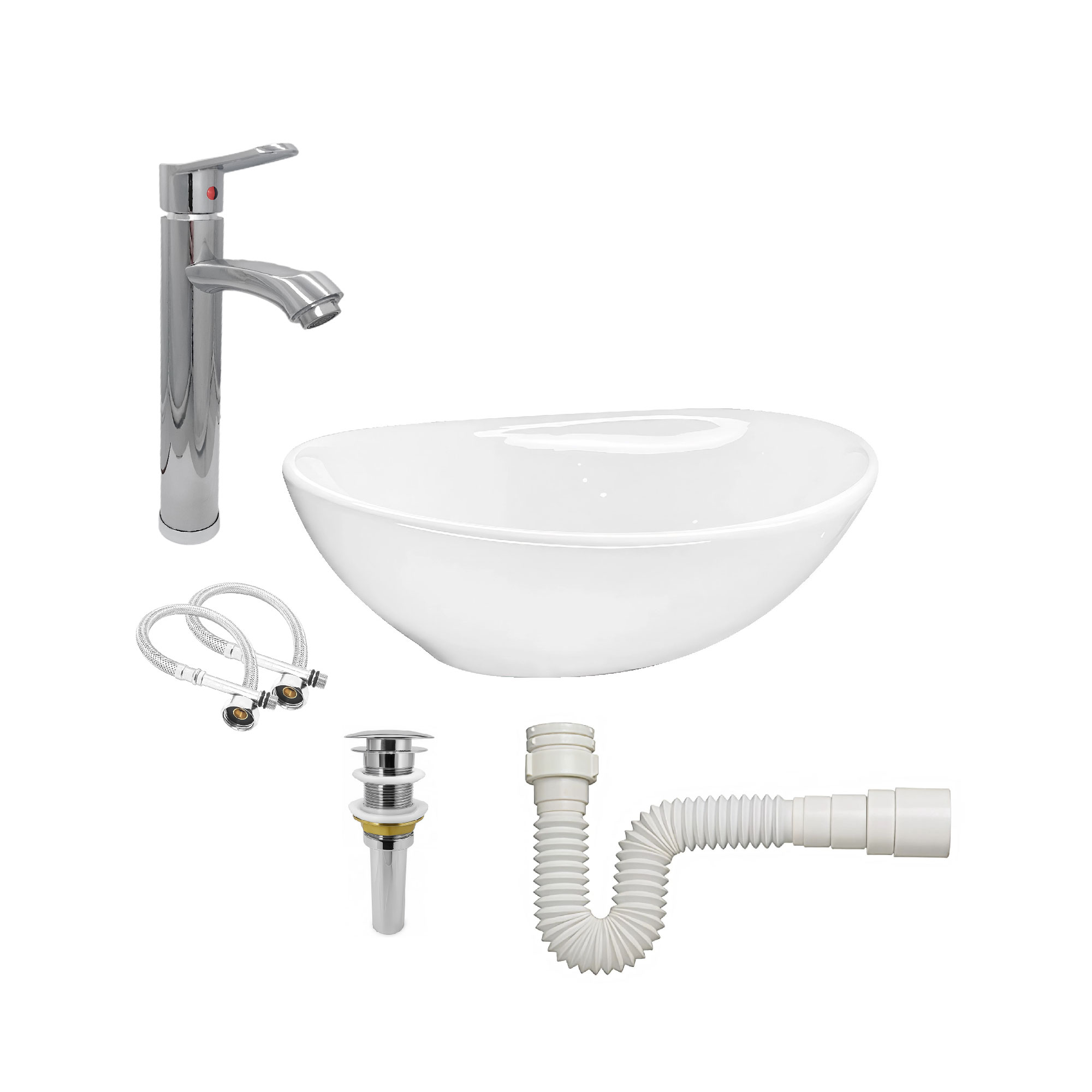 Combo Lavamanos + Griferia Pico Plano + Push + Sifón