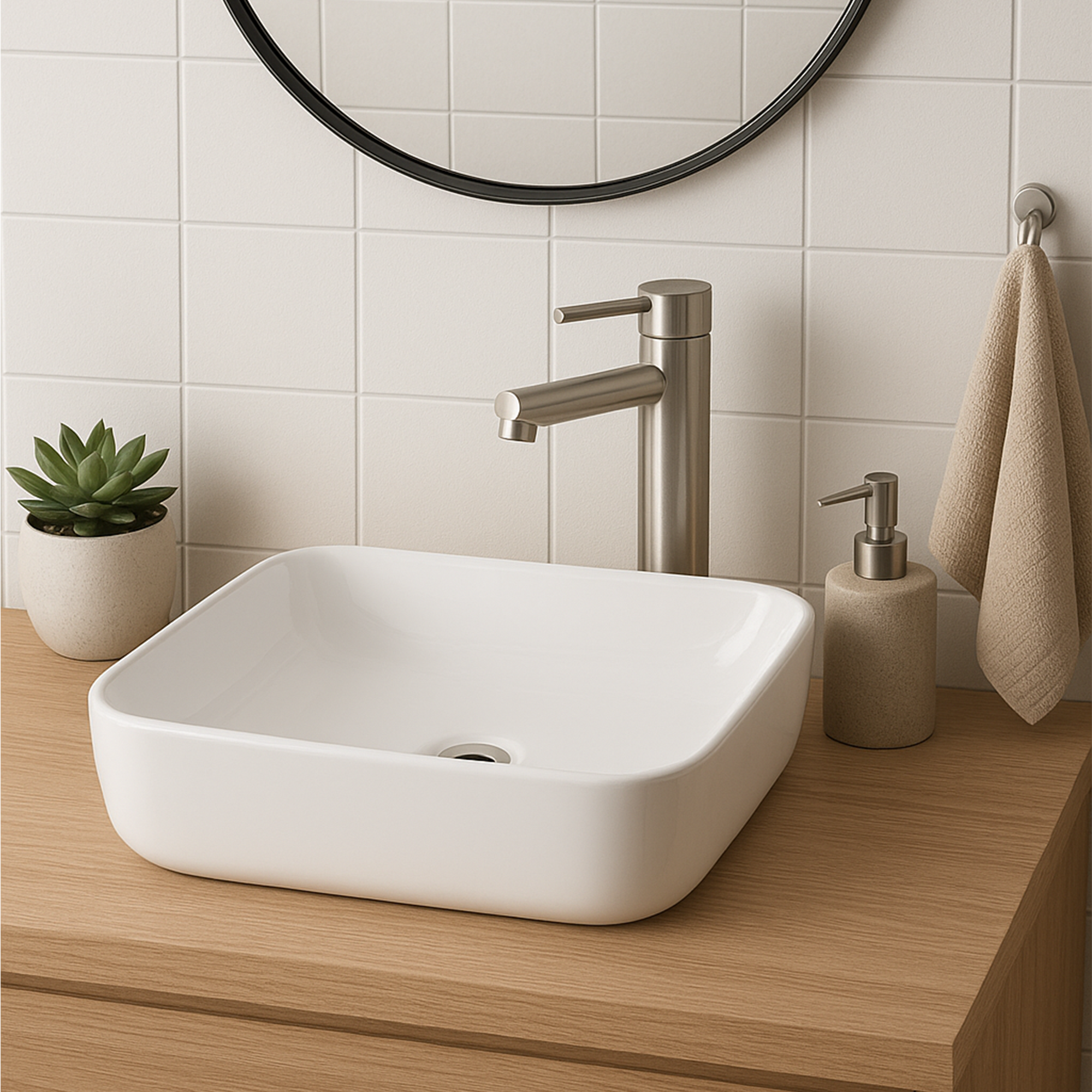 Combo Lavamanos Cuadrado + Grifería Mezclador Inox C1104