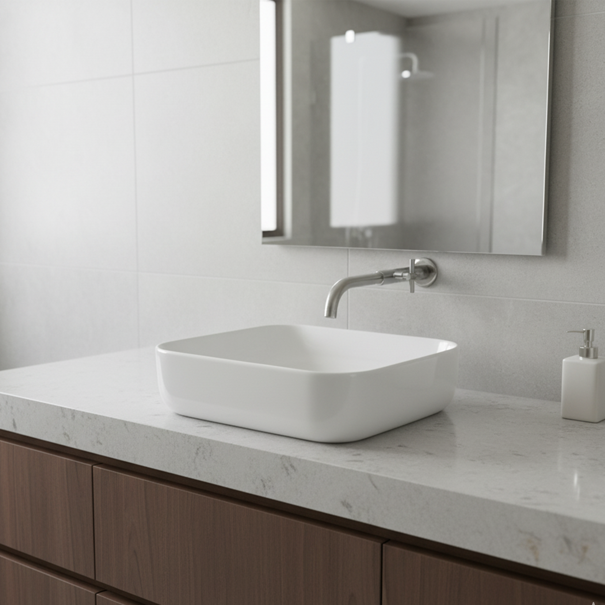 Combo Lavamanos Cuadrado + Grifería Mezclador Inox C1105