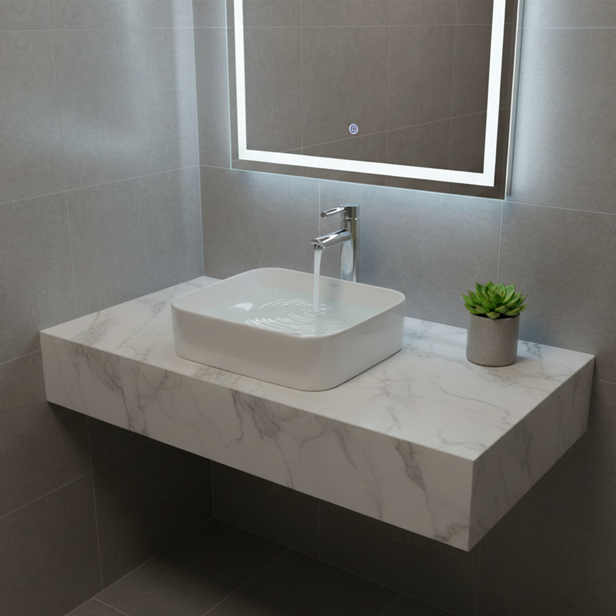 Combo Lavamanos Cuadrado + Griferia Mezclador Cromado C1106