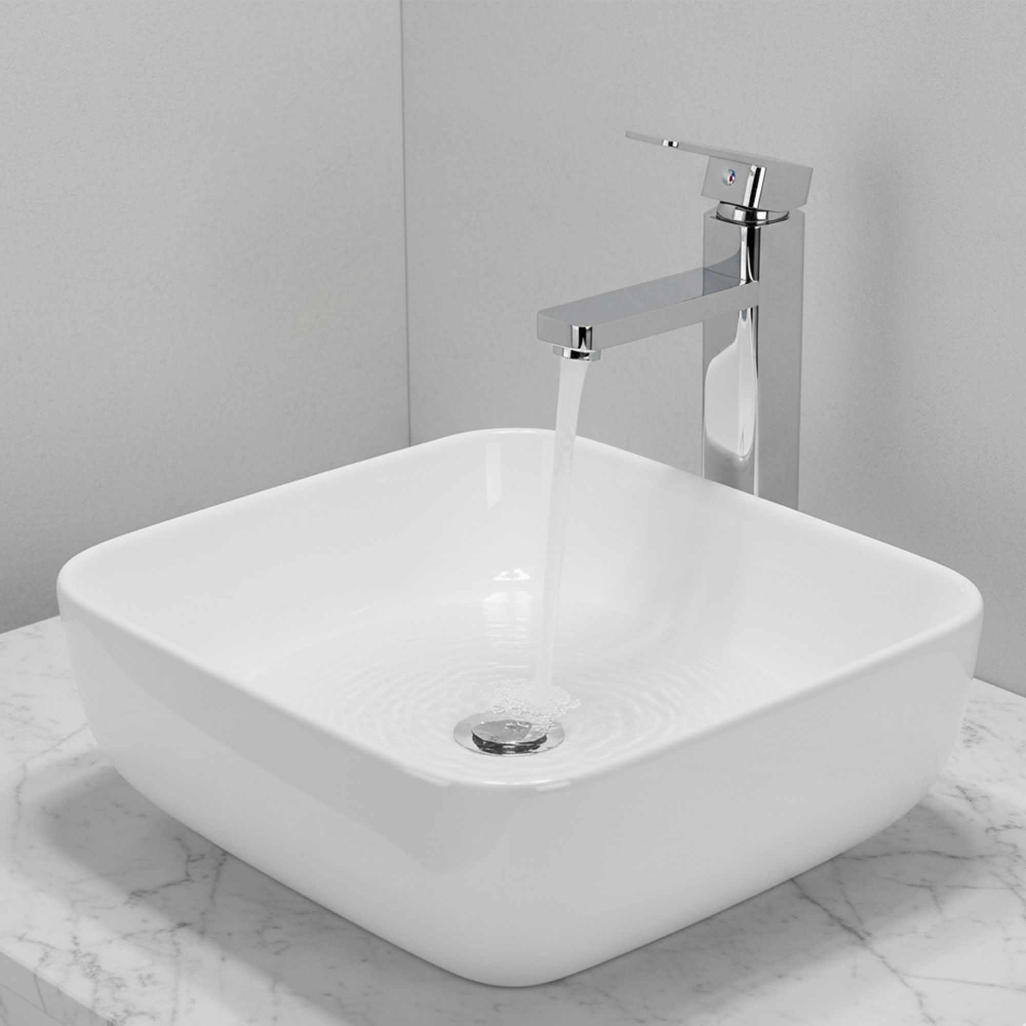 Combo Lavamanos Cuadrado + Grifería Mezclador Cromado C1107