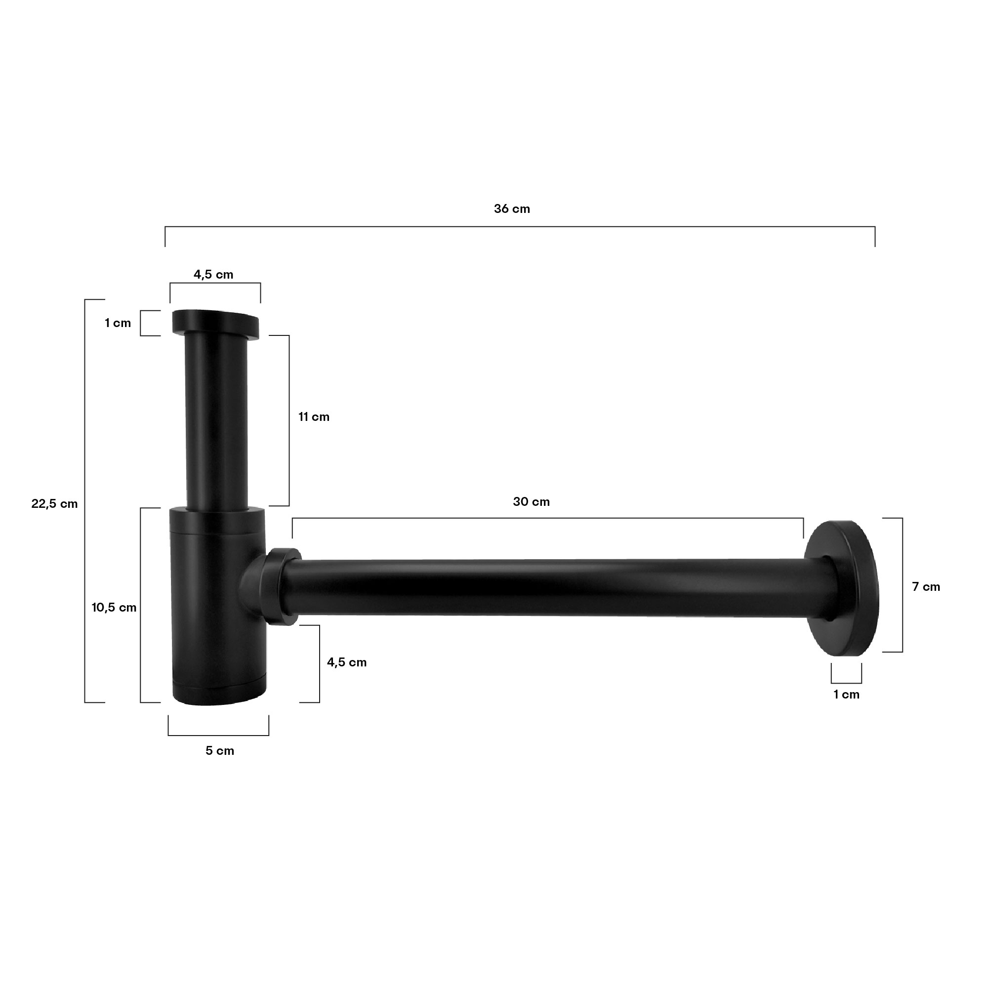 Push Negro Tipo Hongo Sin Rebose + Sifón Rígido Negro 1,1/4