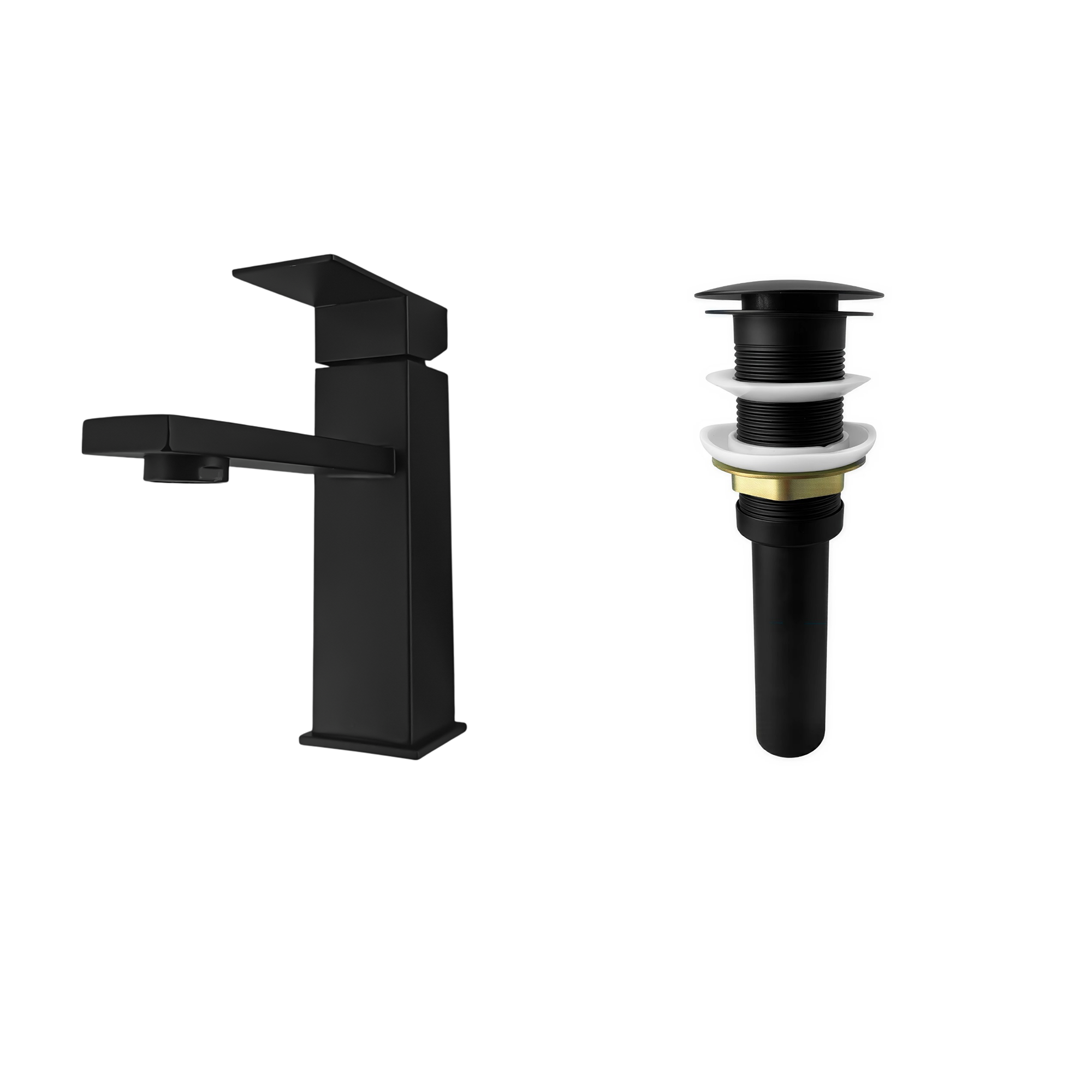 Griferia Lvm Baja Mezclador Pico Plano Negro + Push Negro