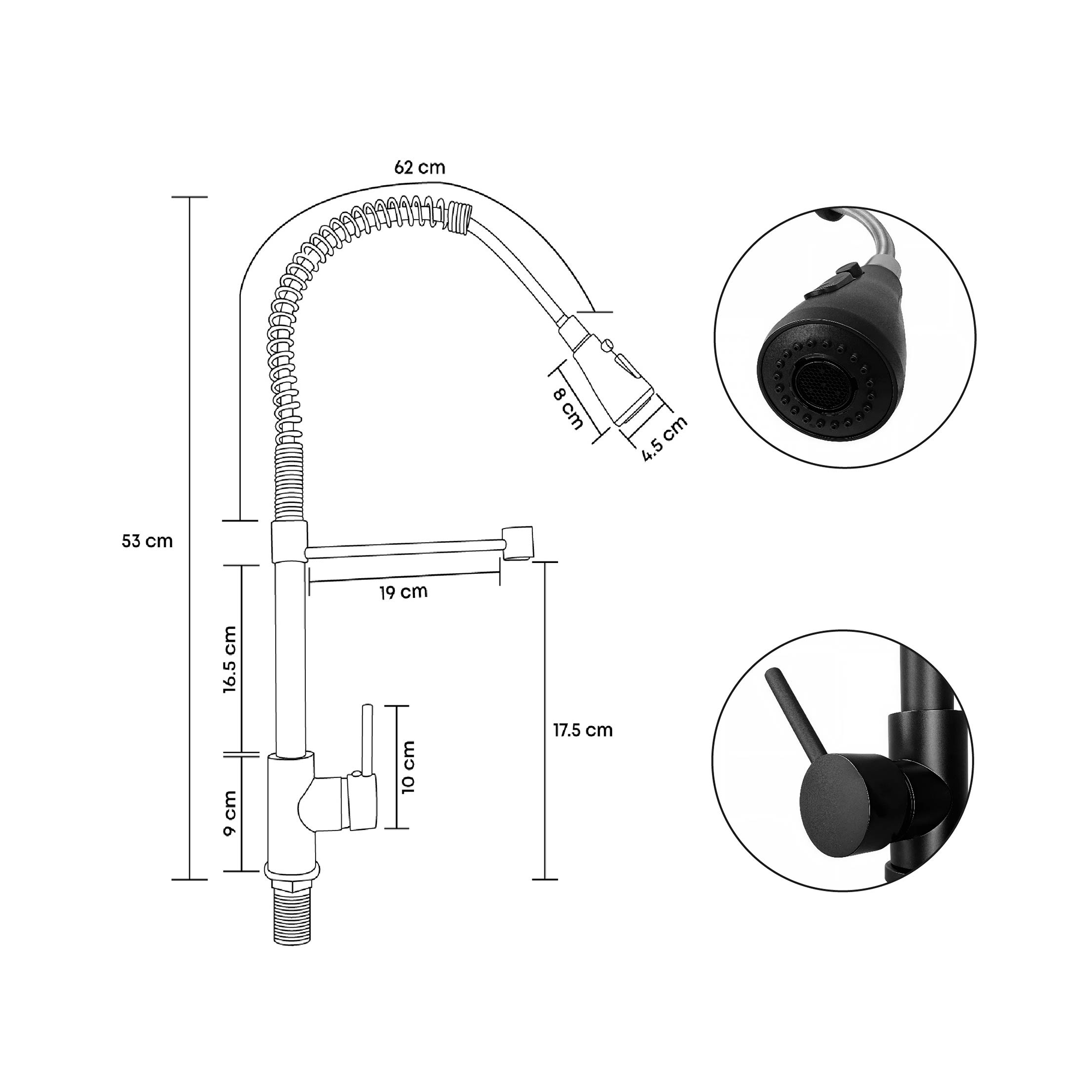 Grifo Cocina Profesional Con Rociador Monomando Negro 1907b