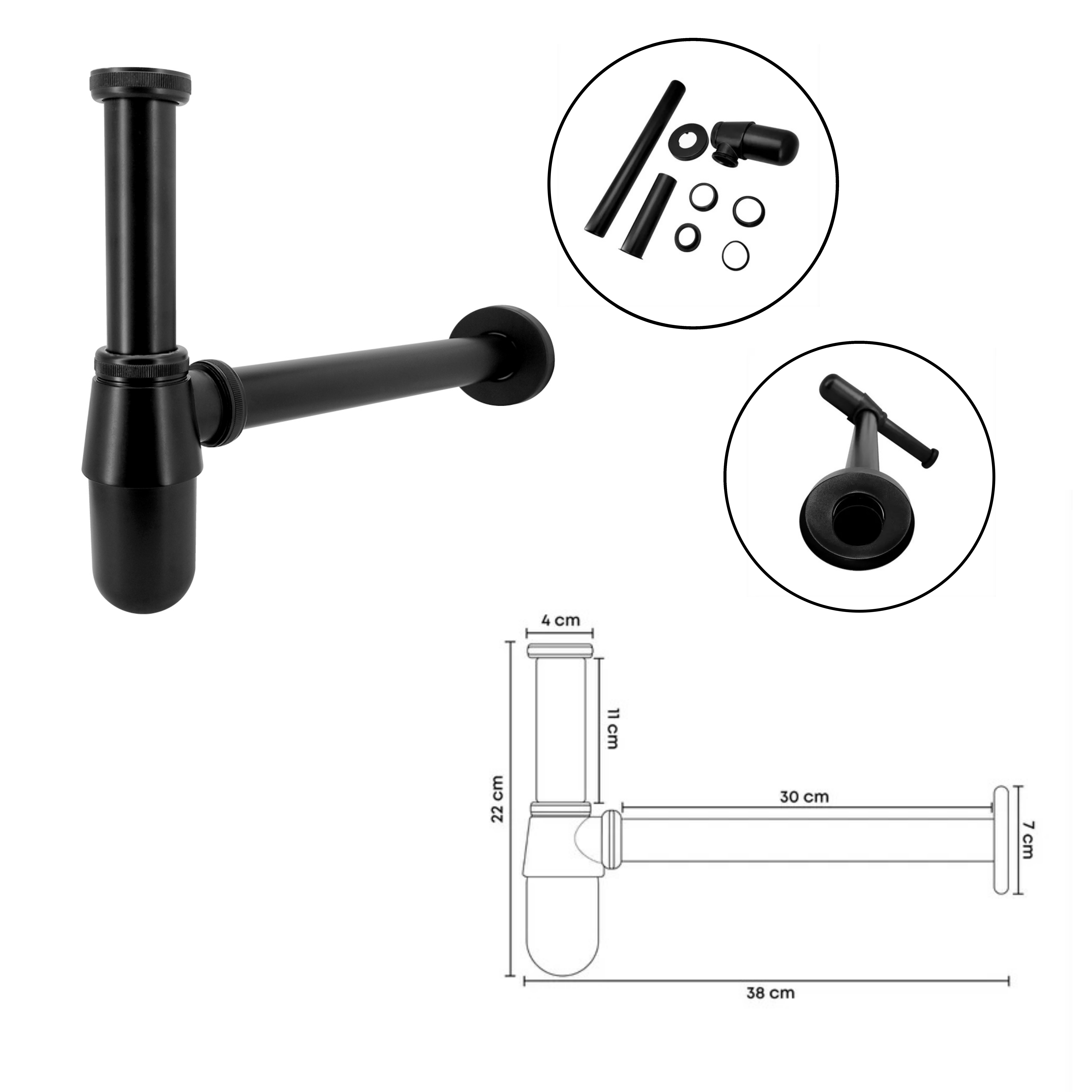 Sifon Rigido Negro Para Lavaplatos Zinc 1 1/4