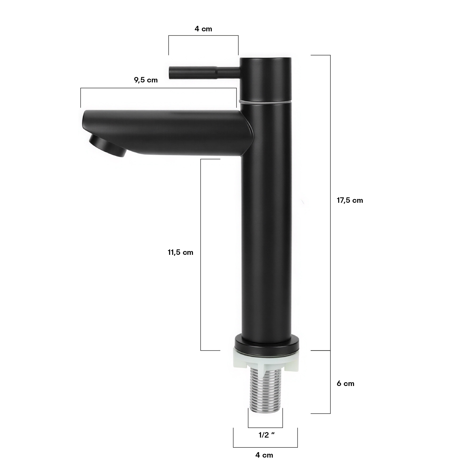 Grifería Lavamanos Baja Pico Recto Agua Fría Negro Mate