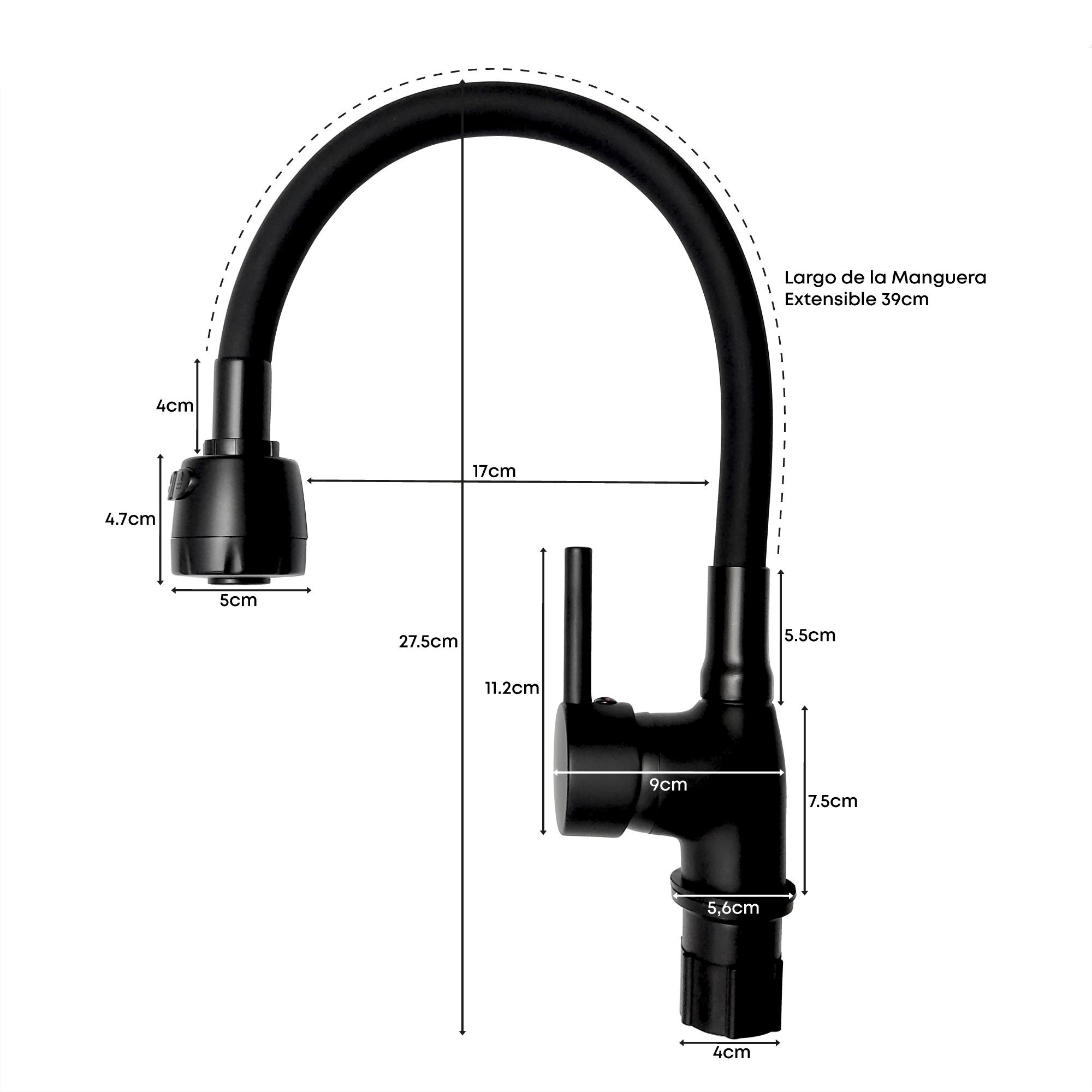 Grifería Lavaplatos Mezclador Con Cuello Manguera Flexible