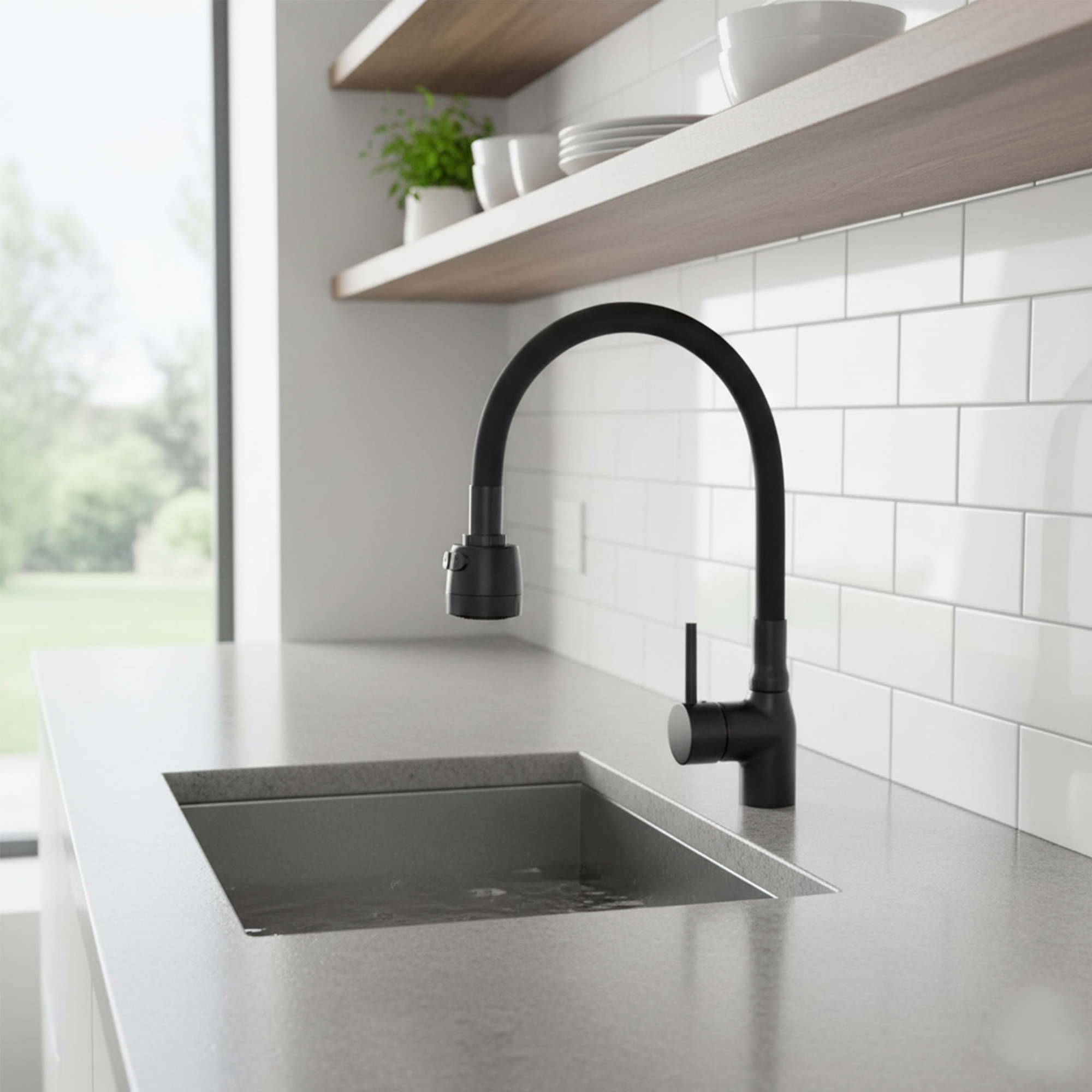 Grifería Lavaplatos Mezclador Con Cuello Manguera Flexible