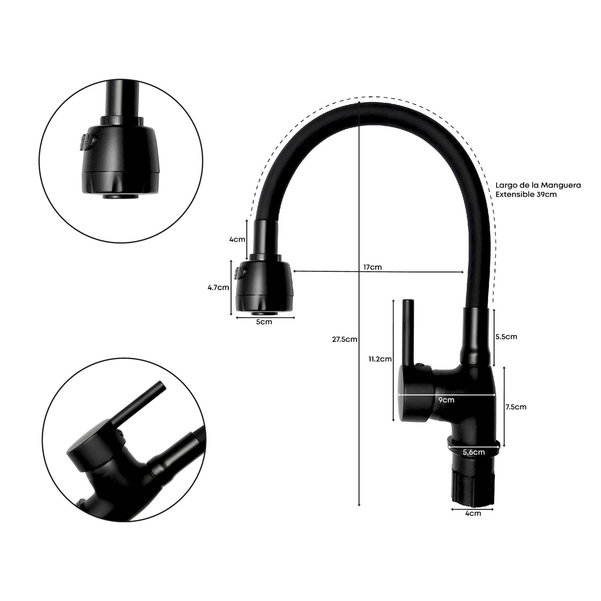 Grifería Lavaplatos Mezclador Con Cuello Manguera Flexible