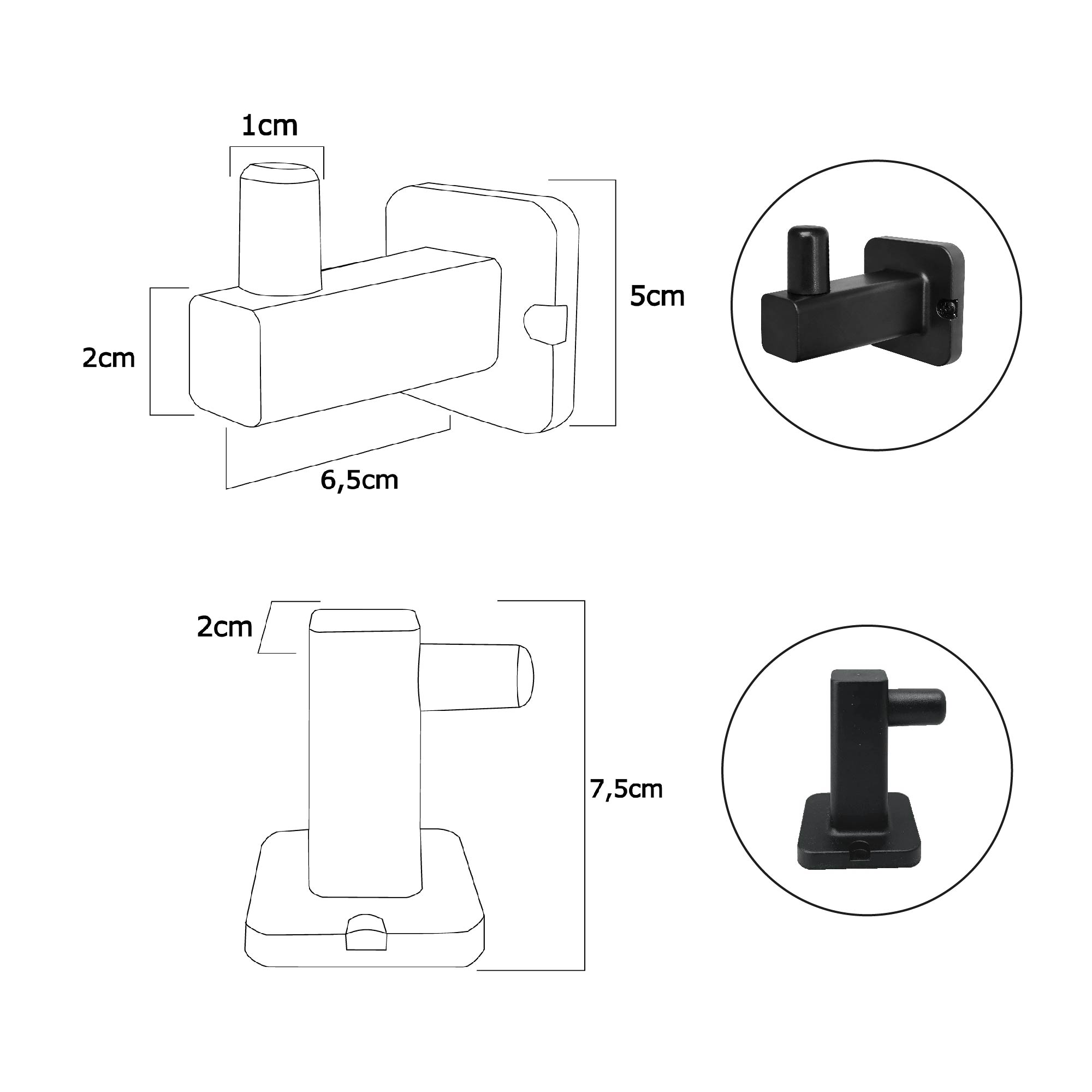 Set Accesorios Para Baño Base Cuadrada X6 Piezas Negro Mate
