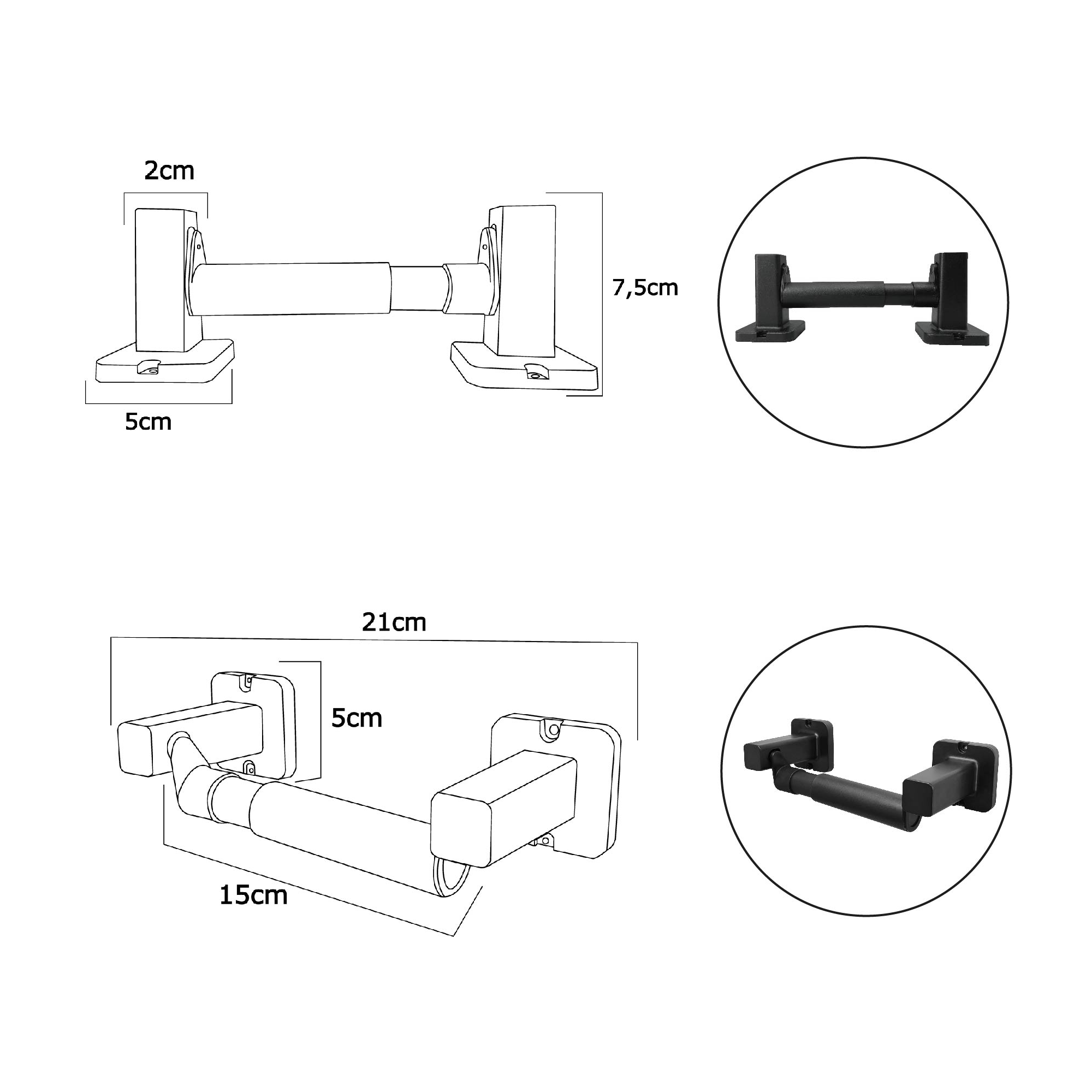 Set Accesorios Para Baño Base Cuadrada X6 Piezas Negro Mate
