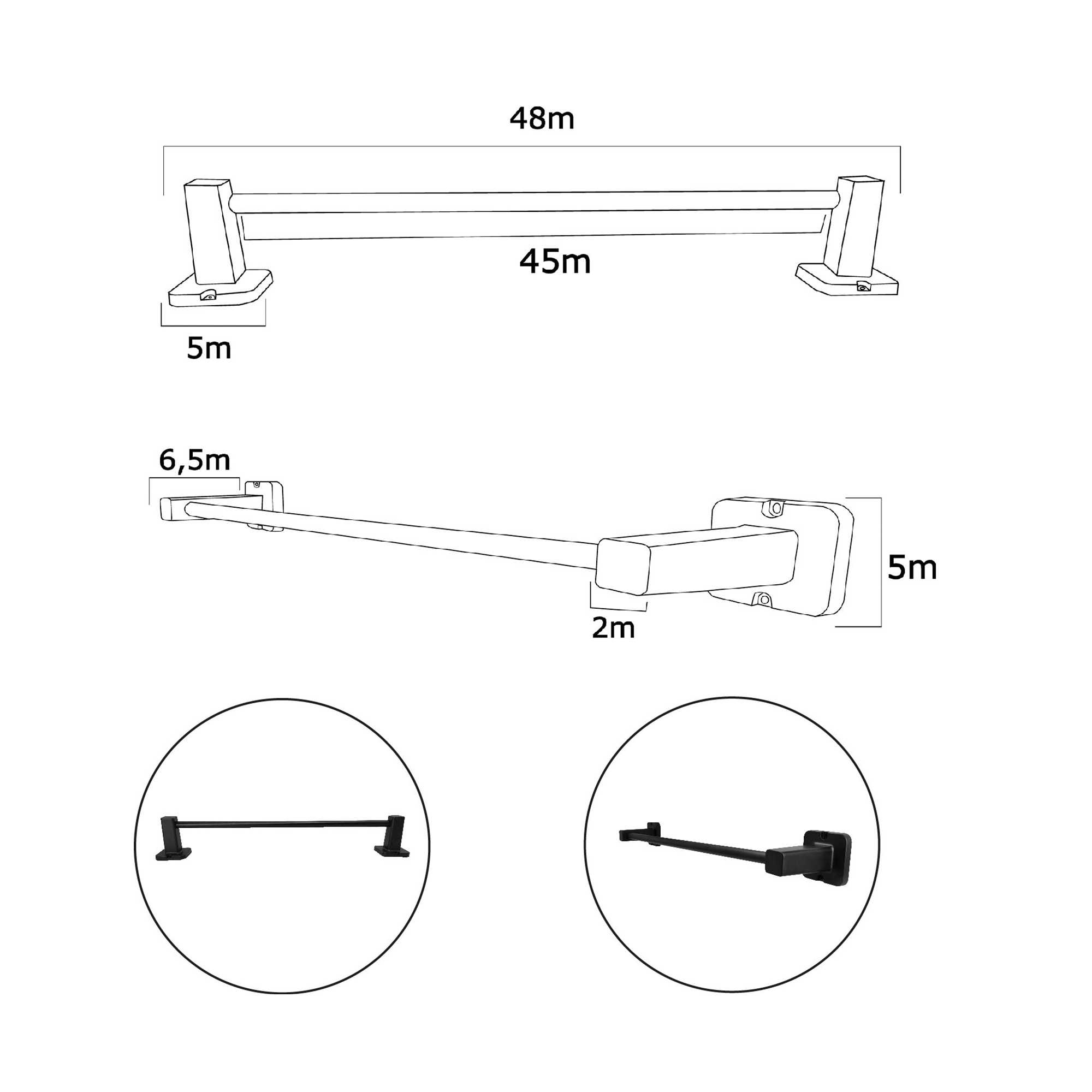 Set Accesorios Para Baño Base Cuadrada X6 Piezas Negro Mate