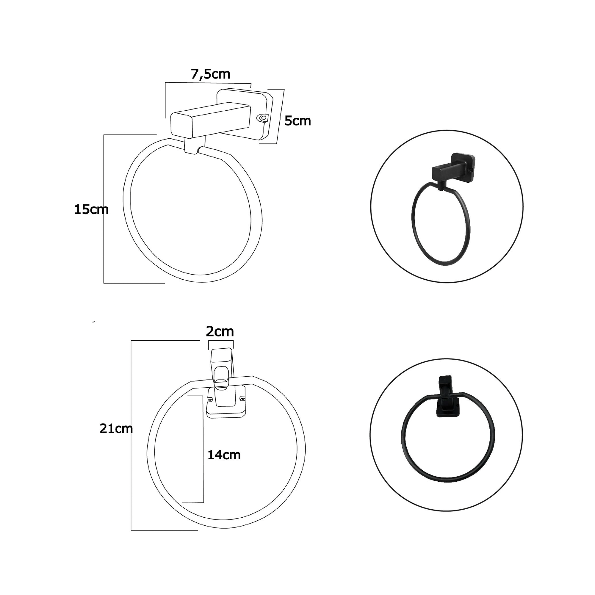 Set Accesorios Para Baño Base Cuadrada X6 Piezas Negro Mate