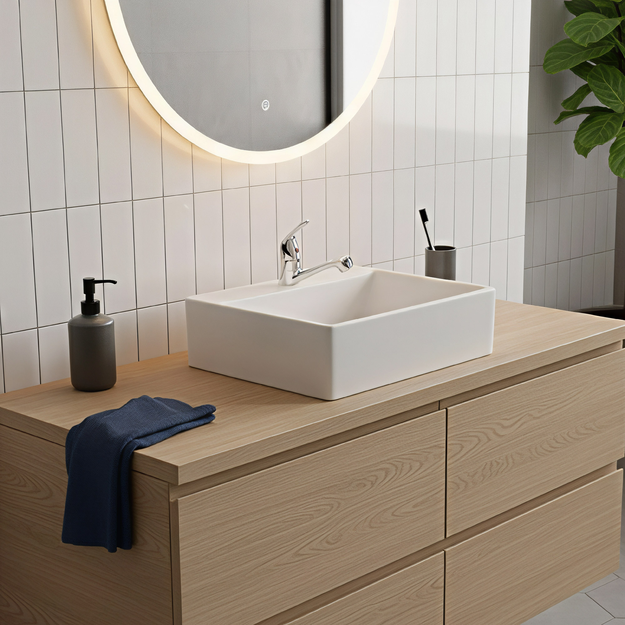 Combo Lavamanos Blanco + Grifería Agua Fría + Push + Sifón