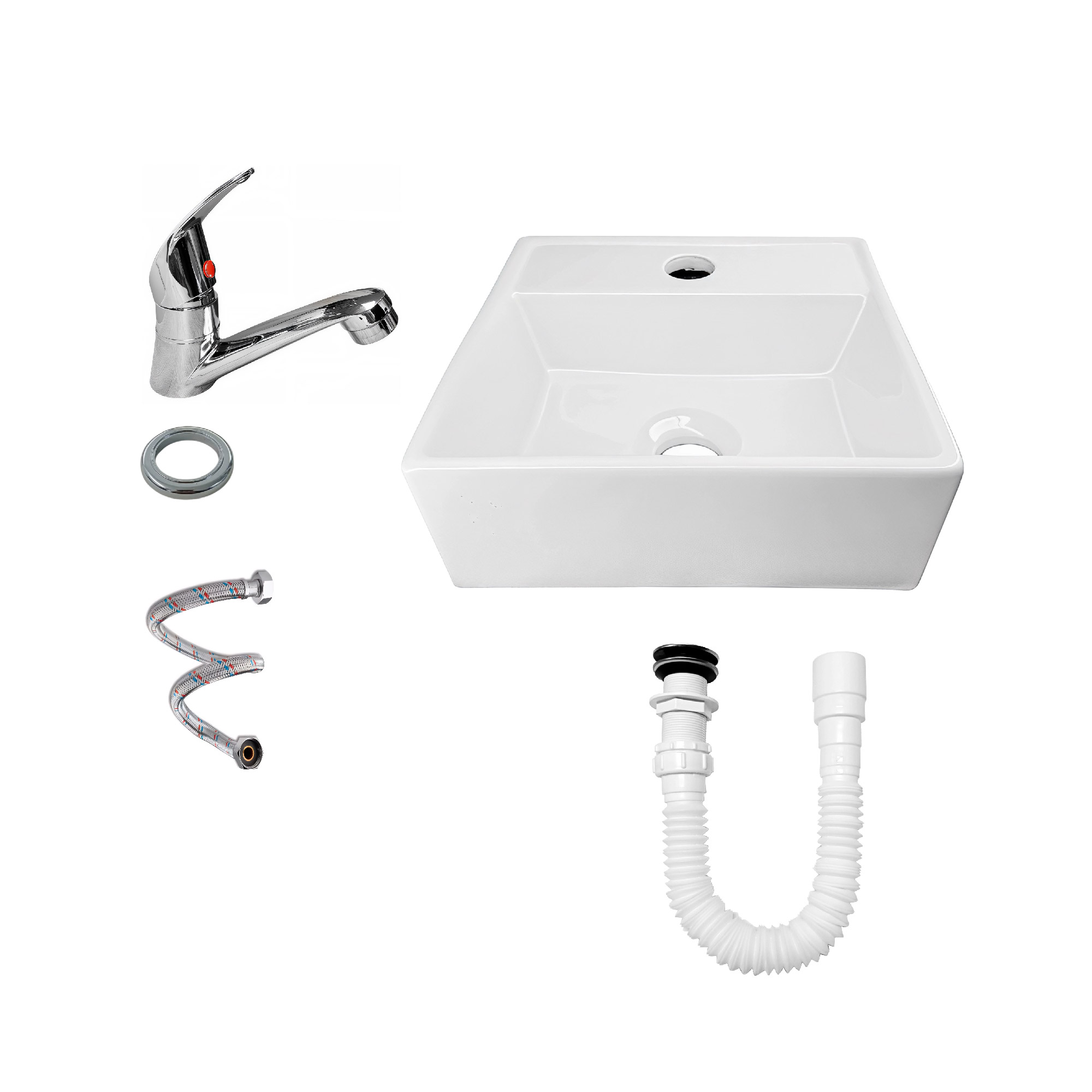 Combo Lavamanos Blanco+griferia Agua Fria+push+sifon Ccol996