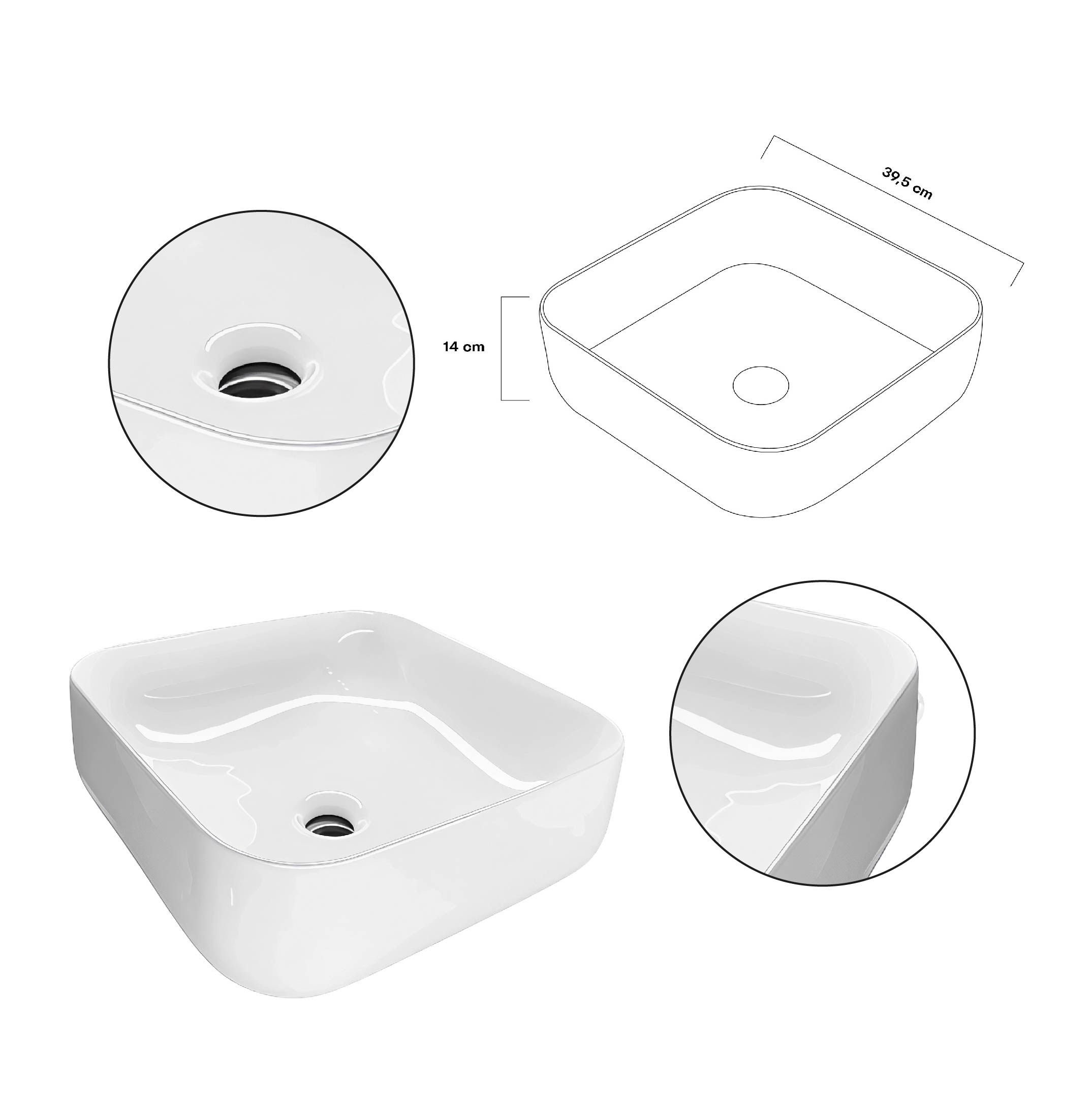 Combos Lavamanos Cuadrado + Griferia Mezclador Cromado C1108 Blanco Brillante