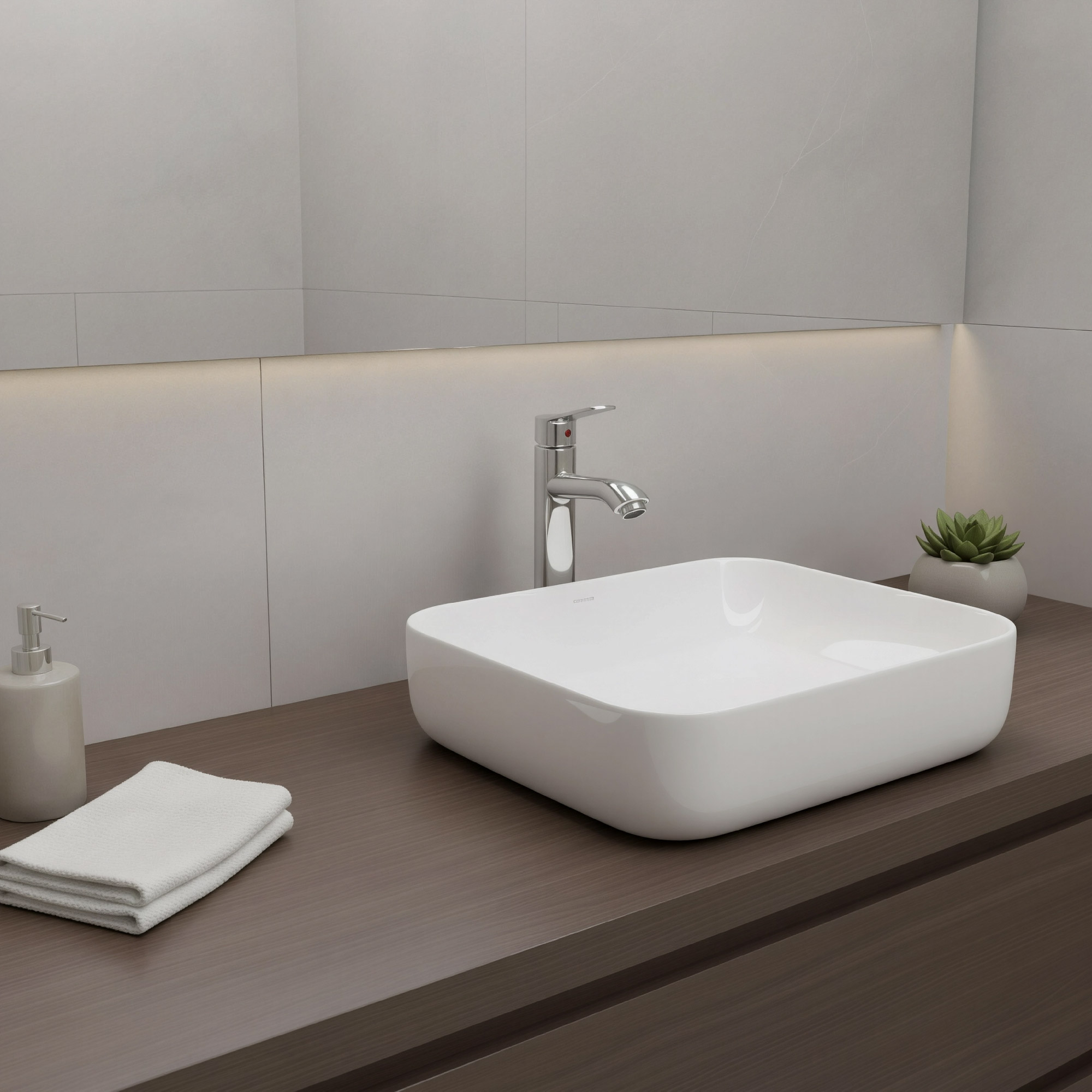 Combos Lavamanos Cuadrado + Griferia Mezclador Cromado C1108 Blanco Brillante