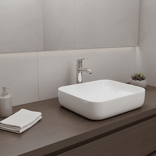 Combos Lavamanos Cuadrado + Griferia Mezclador Cromado C1108 Blanco Brillante