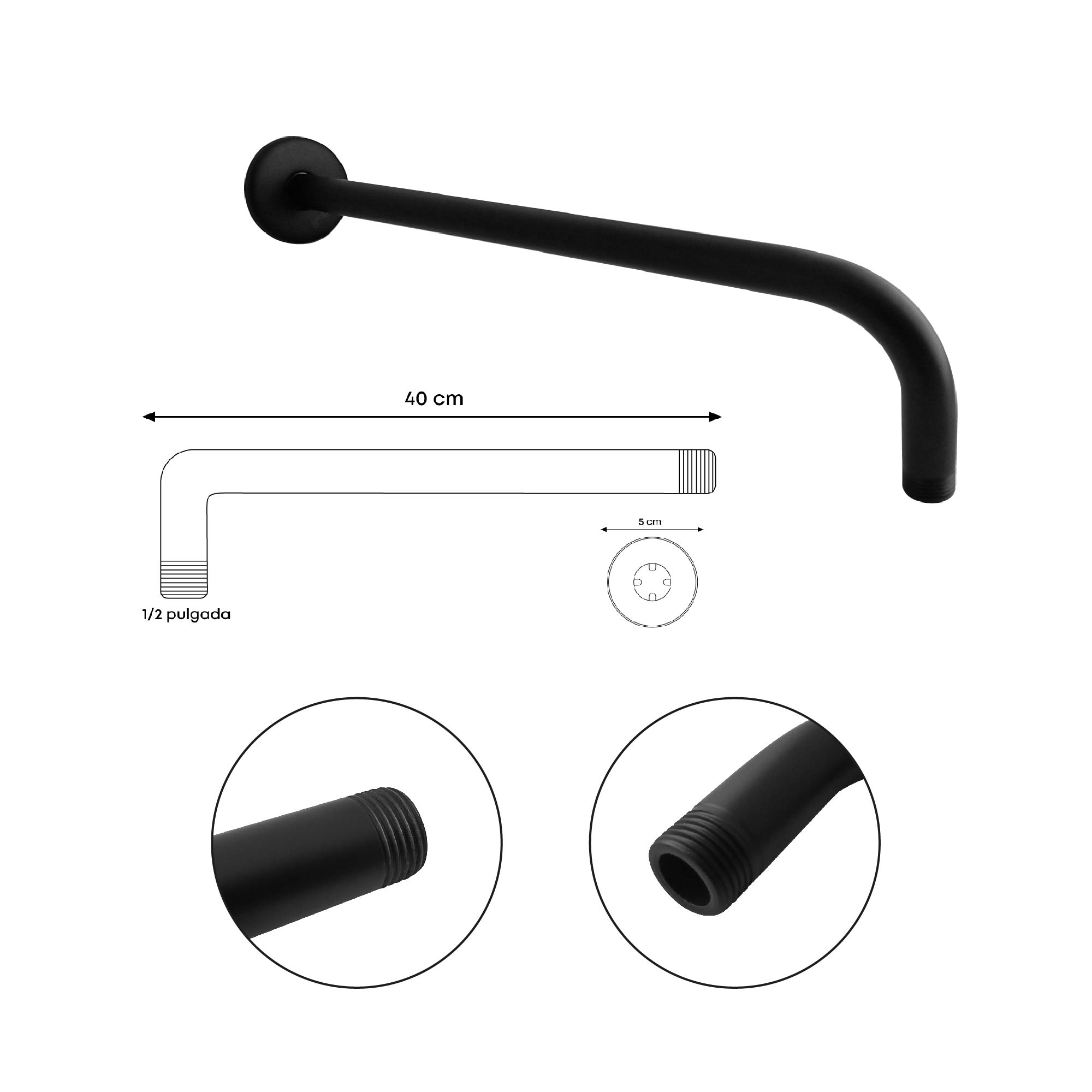 Combo Ducha De 20cm + Brazo Cilindrico + Mezclador Negro