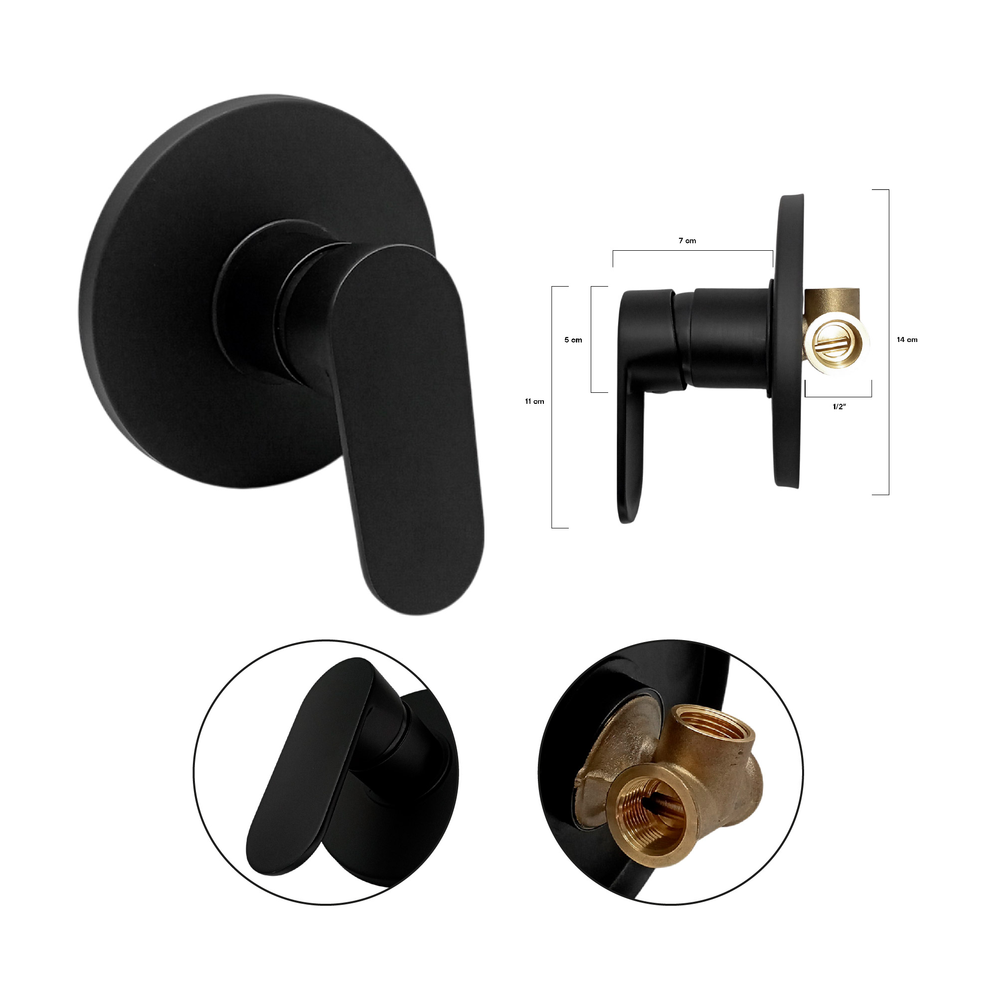 Combo Ducha De 20cm + Brazo Cilindrico + Mezclador Negro