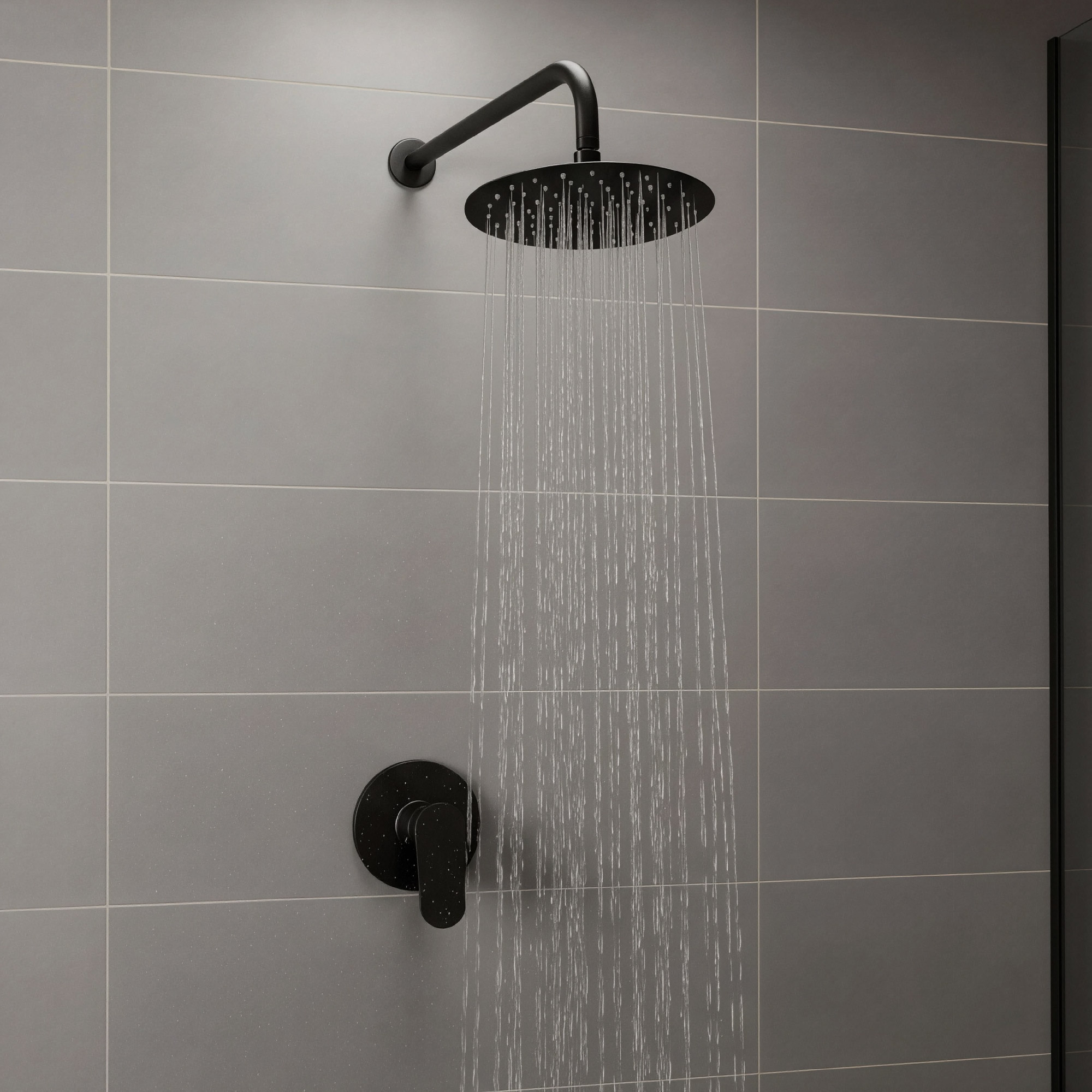 Combo Ducha De 20cm + Brazo Cilindrico + Mezclador Negro