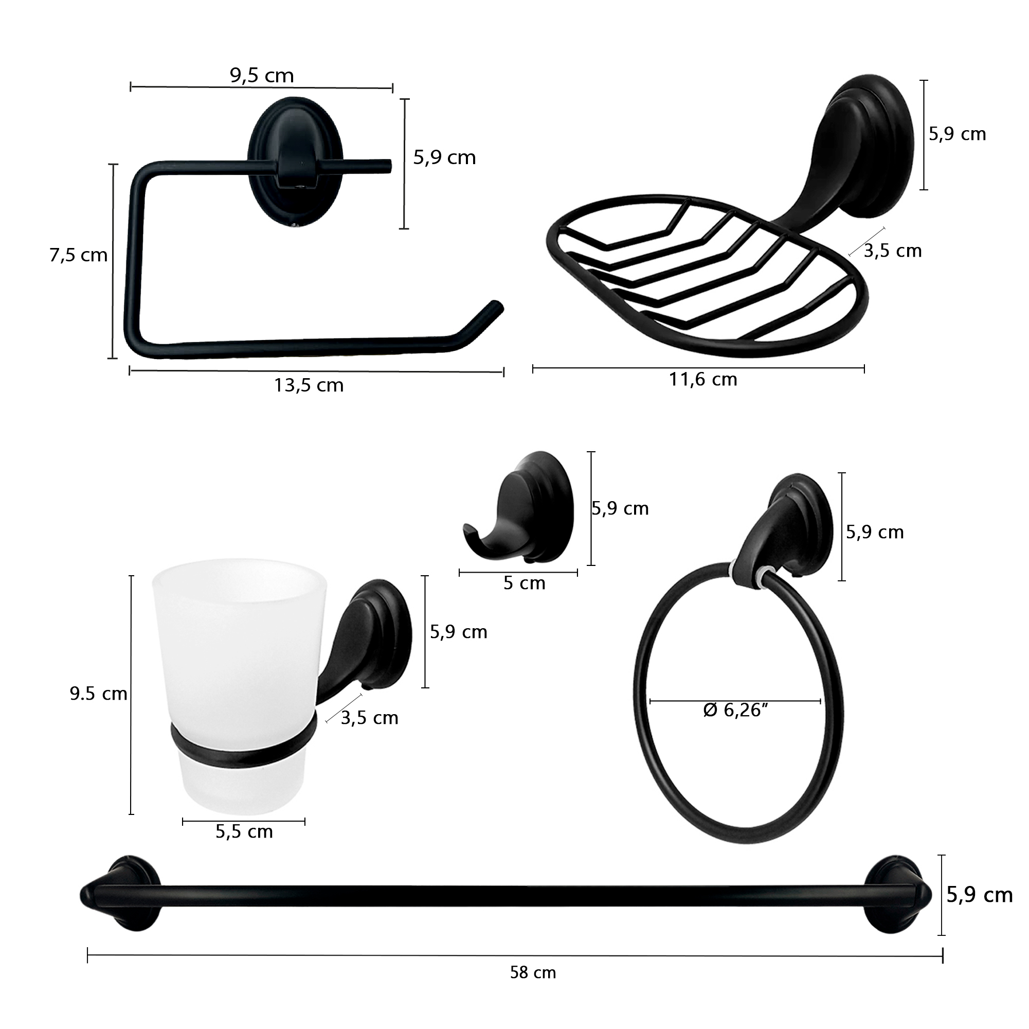 Accesorio Baño Negro X 6 Piezas