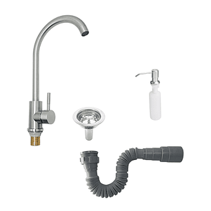 Kit Griferia Lavaplatos + Canastilla + Sifon C1111 - Plateado - Satinado