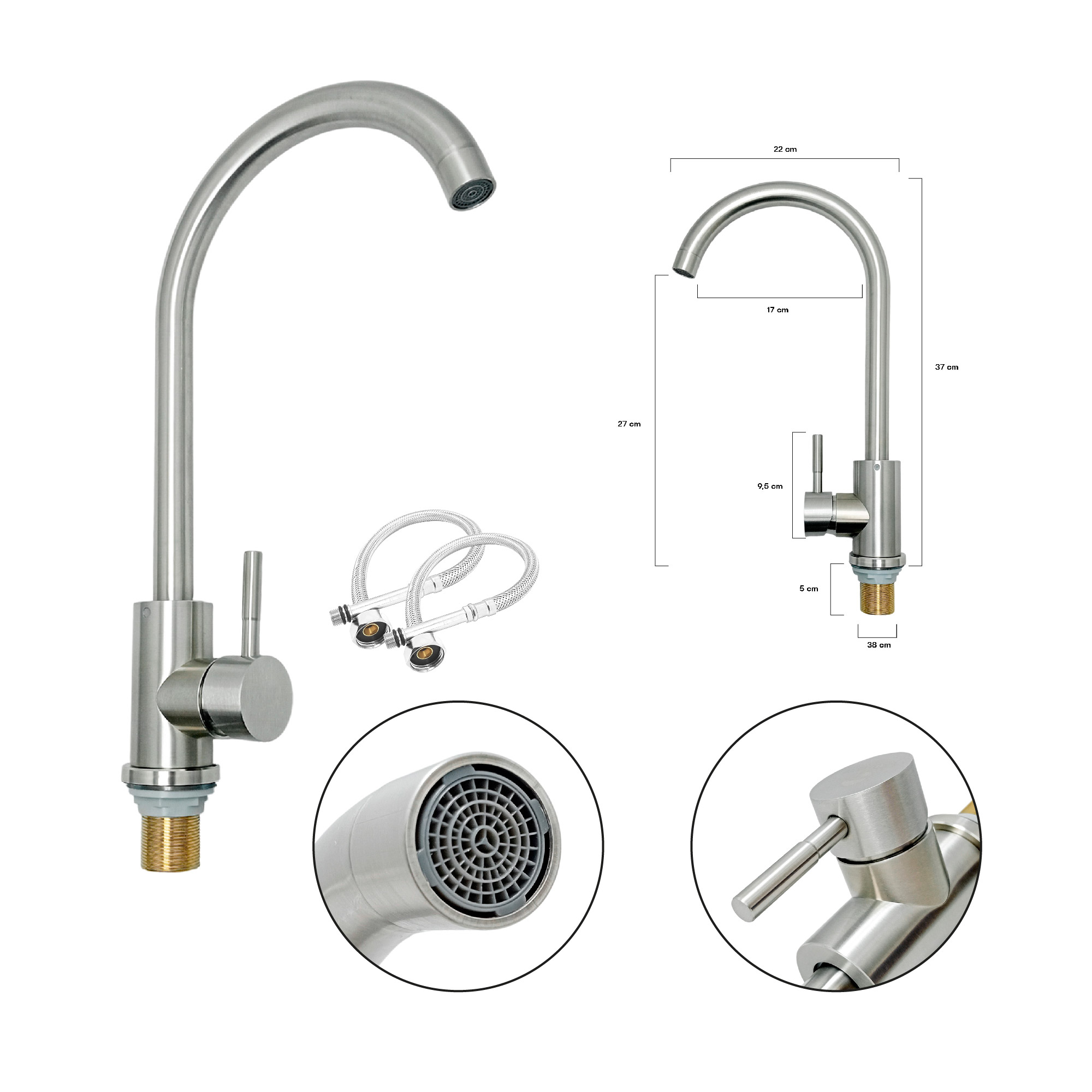 Kit Griferia Lavaplatos + Canastilla + Sifon C1111 - Plateado - Satinado