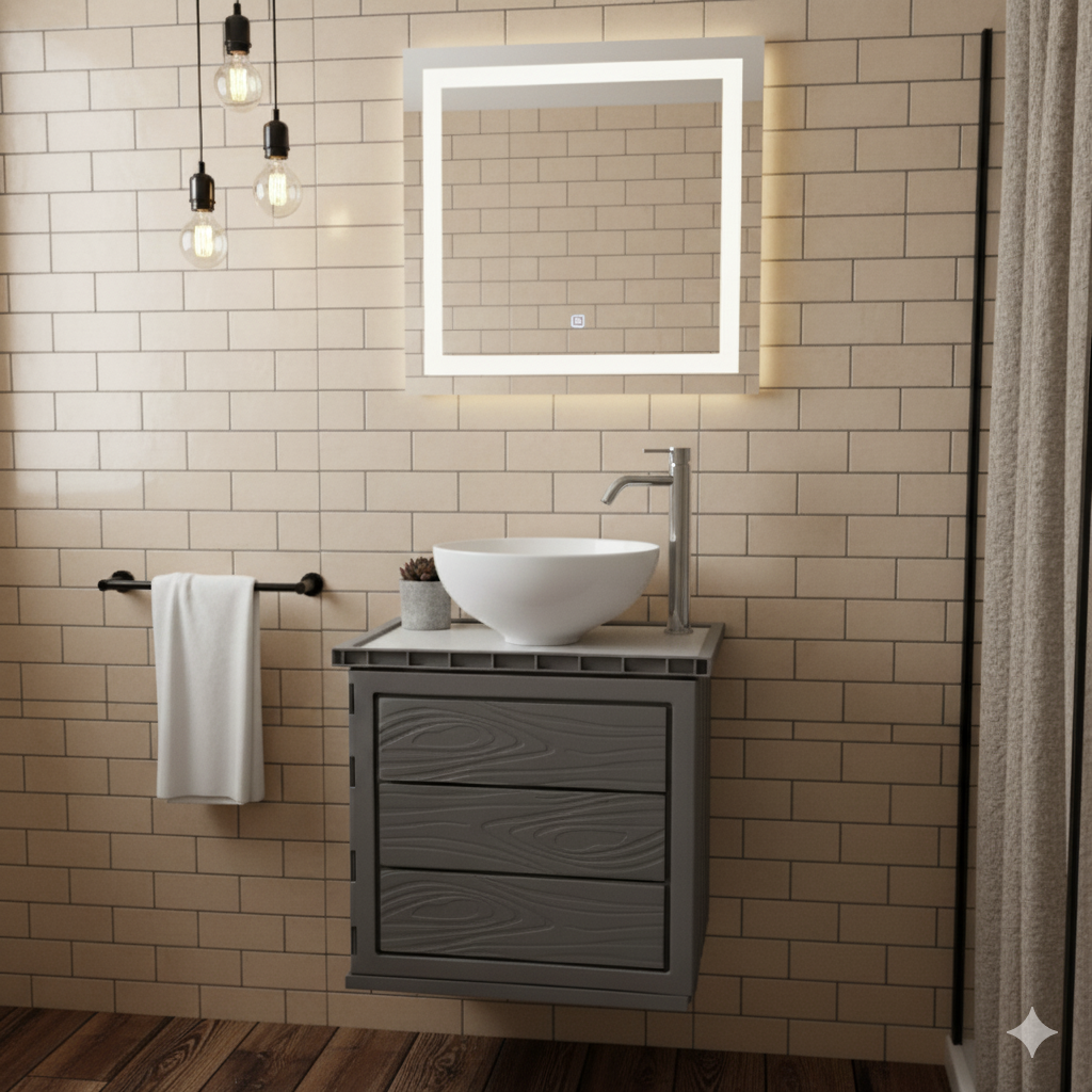 Mueble Flotante En PVC Con Tapa Gris