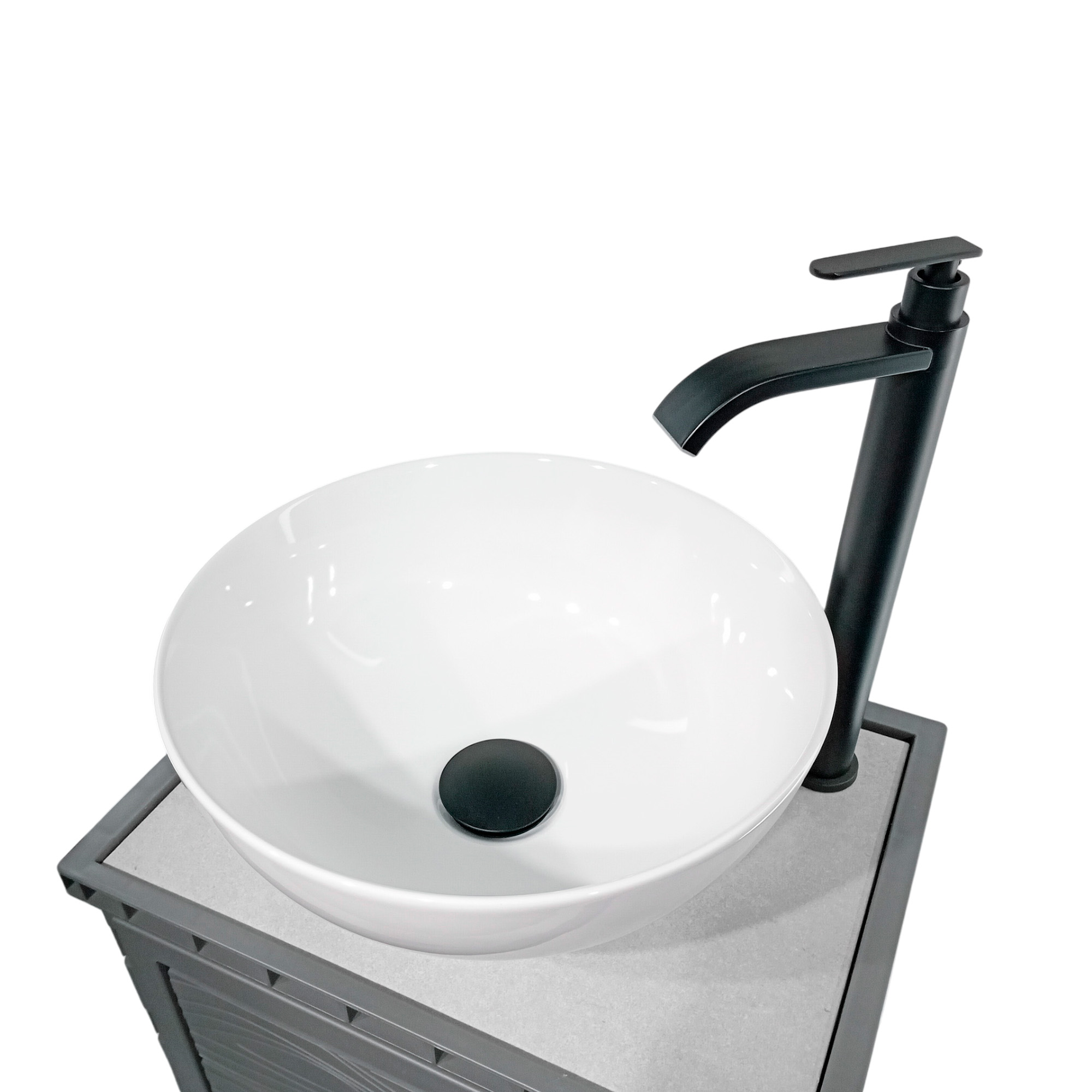 Kit Mueble Pvc + Lavamanos + Griferia  Ccol1120 - Gris - Un Agujero