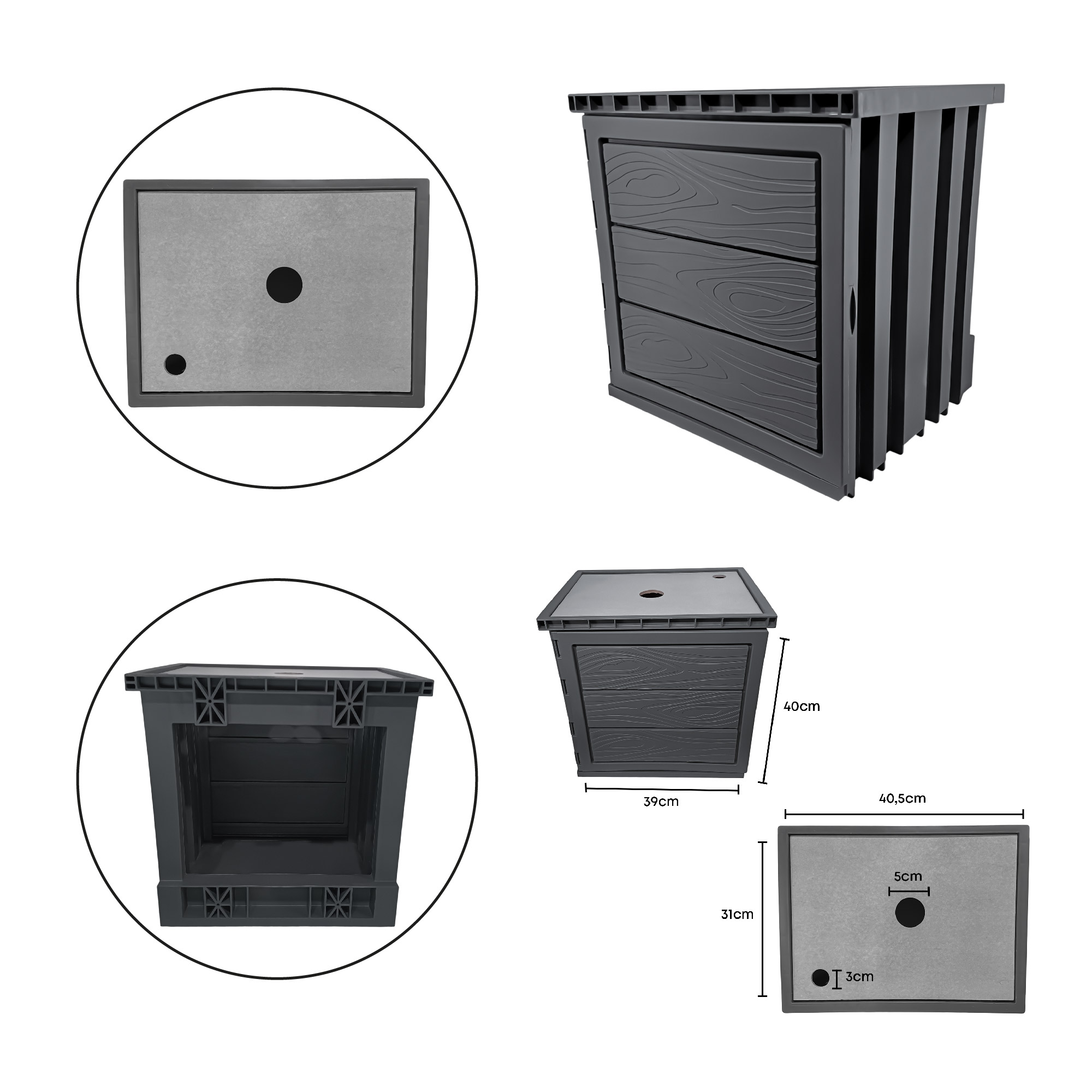 Kit Mueble Pvc + Lavamanos + Griferia  Ccol1120 - Gris - Un Agujero