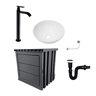 Kit Mueble Pvc + Lavamanos + Griferia  Ccol1120 - Gris - Un Agujero