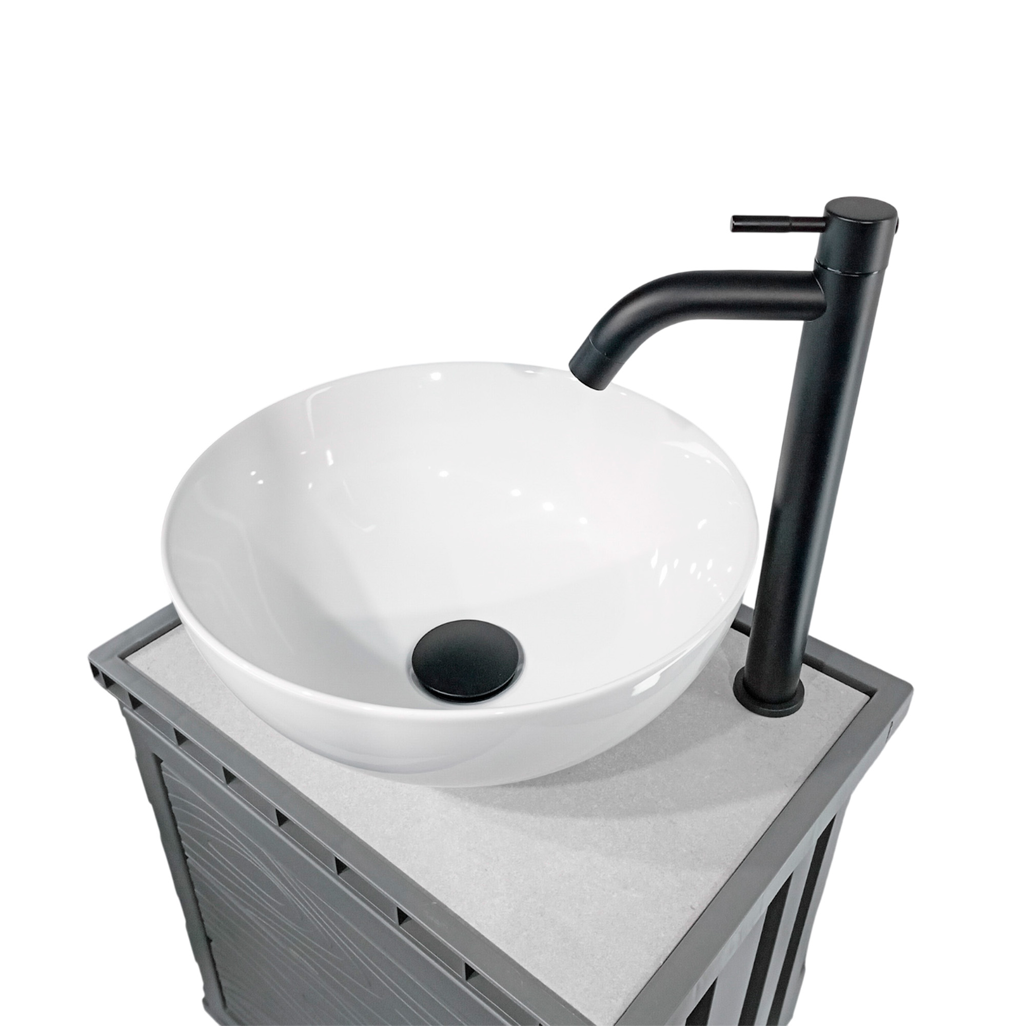 Kit Mueble Pvc + Lavamanos + Griferia  Ccol1121 - Gris - Un Agujero