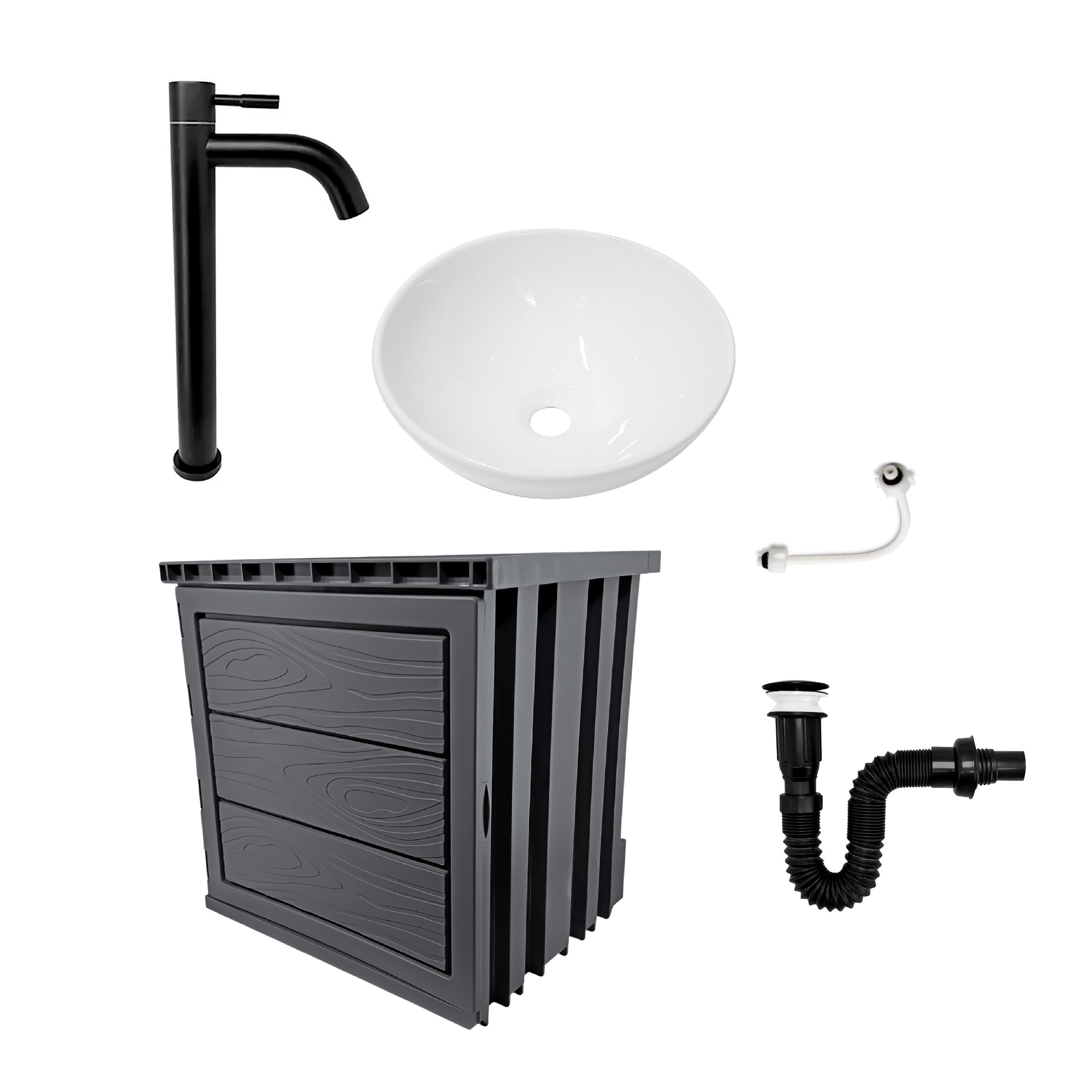 Kit Mueble Pvc + Lavamanos + Griferia  Ccol1121 - Gris - Un Agujero