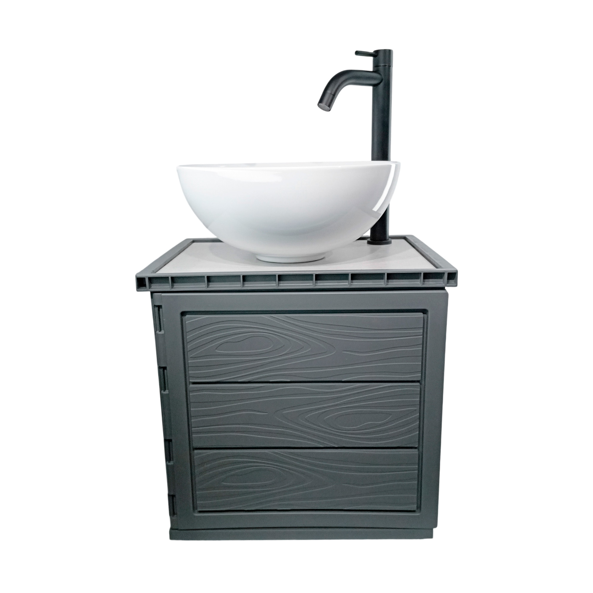 Kit Mueble Pvc + Lavamanos + Griferia  Ccol1121 - Gris - Un Agujero