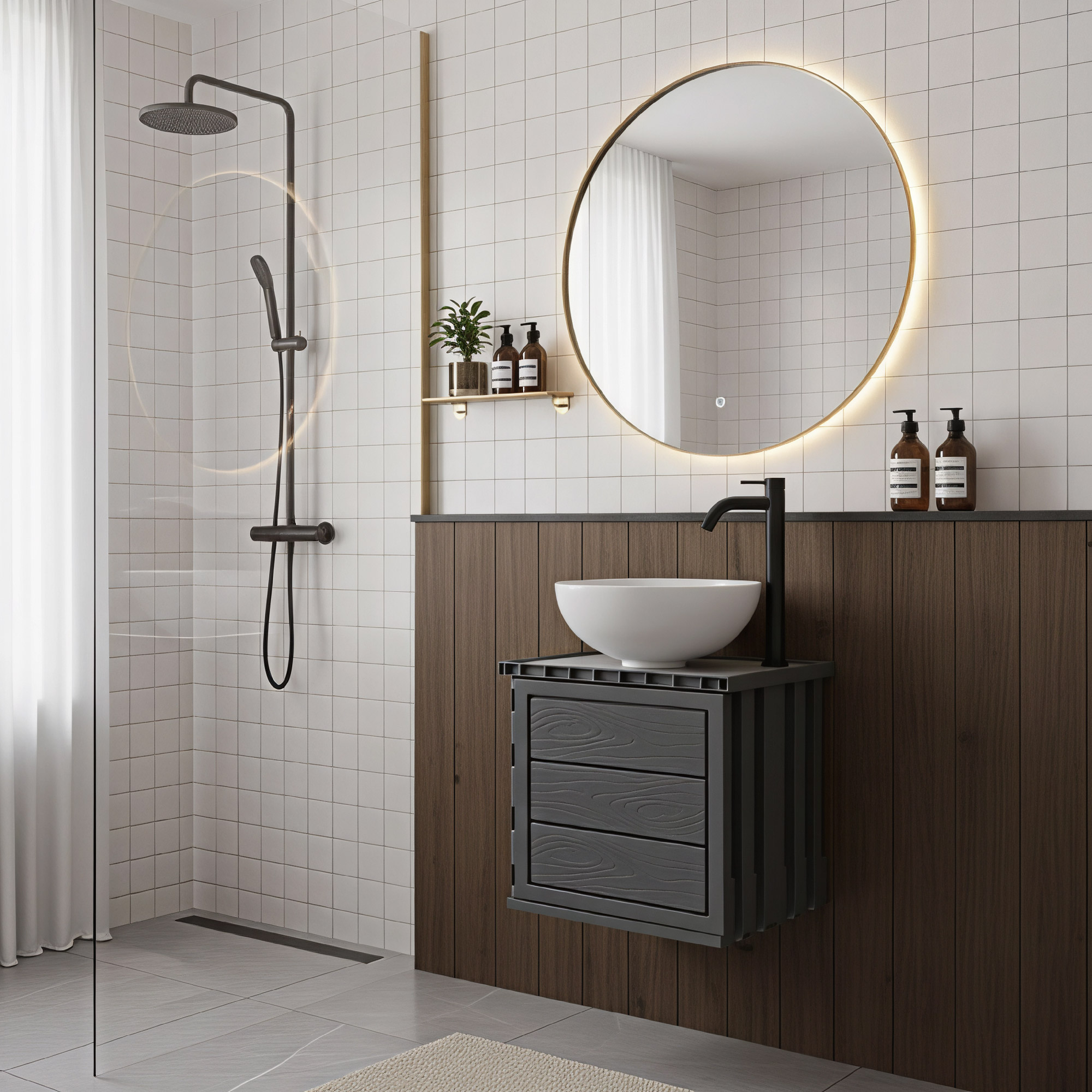 Kit Mueble Pvc + Lavamanos + Griferia  Ccol1121 - Gris - Un Agujero