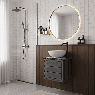 Kit Mueble Pvc + Lavamanos + Griferia  Ccol1121 - Gris - Un Agujero