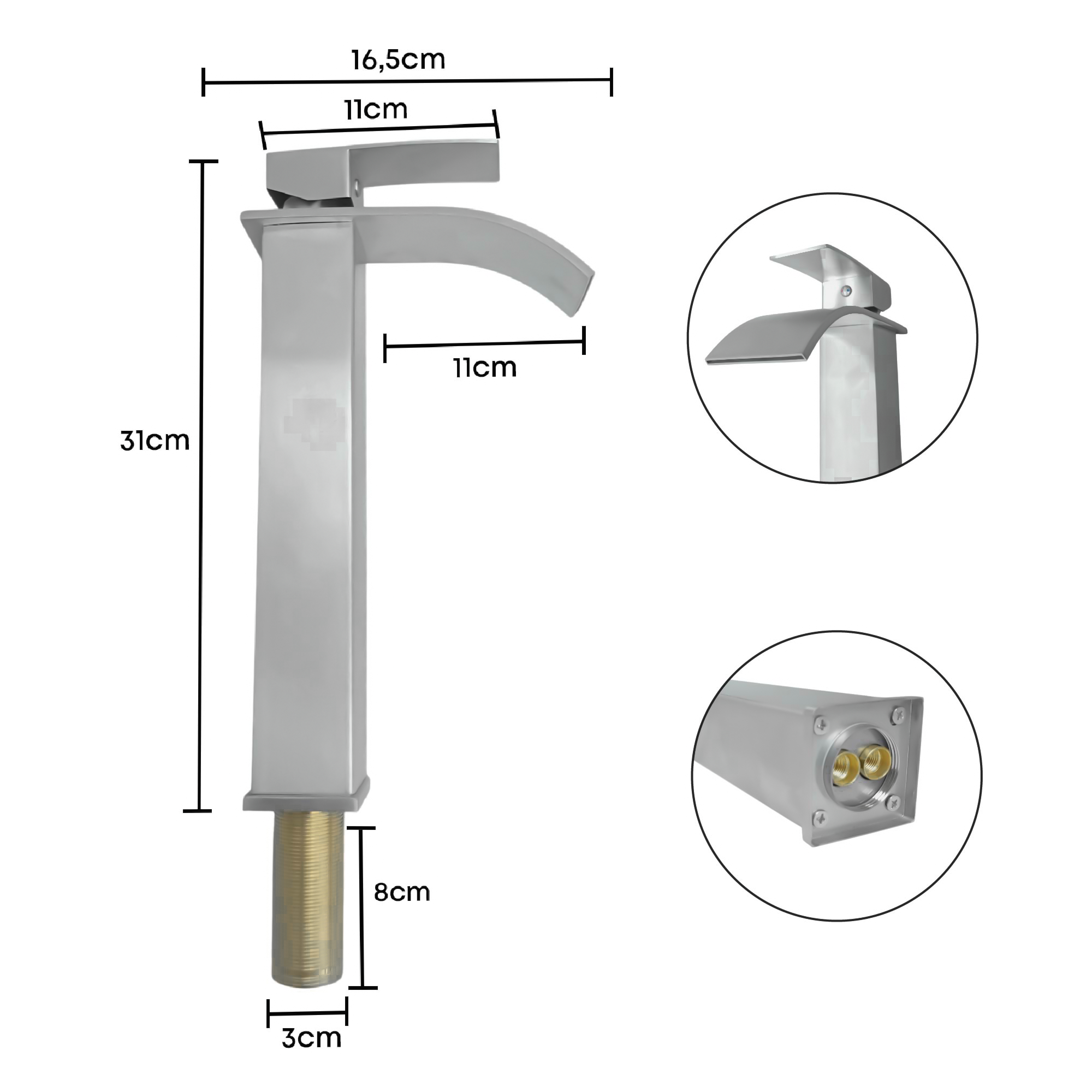 Grifería Lavamanos Poste Alto Mezclador Cascada Acero INOX 304