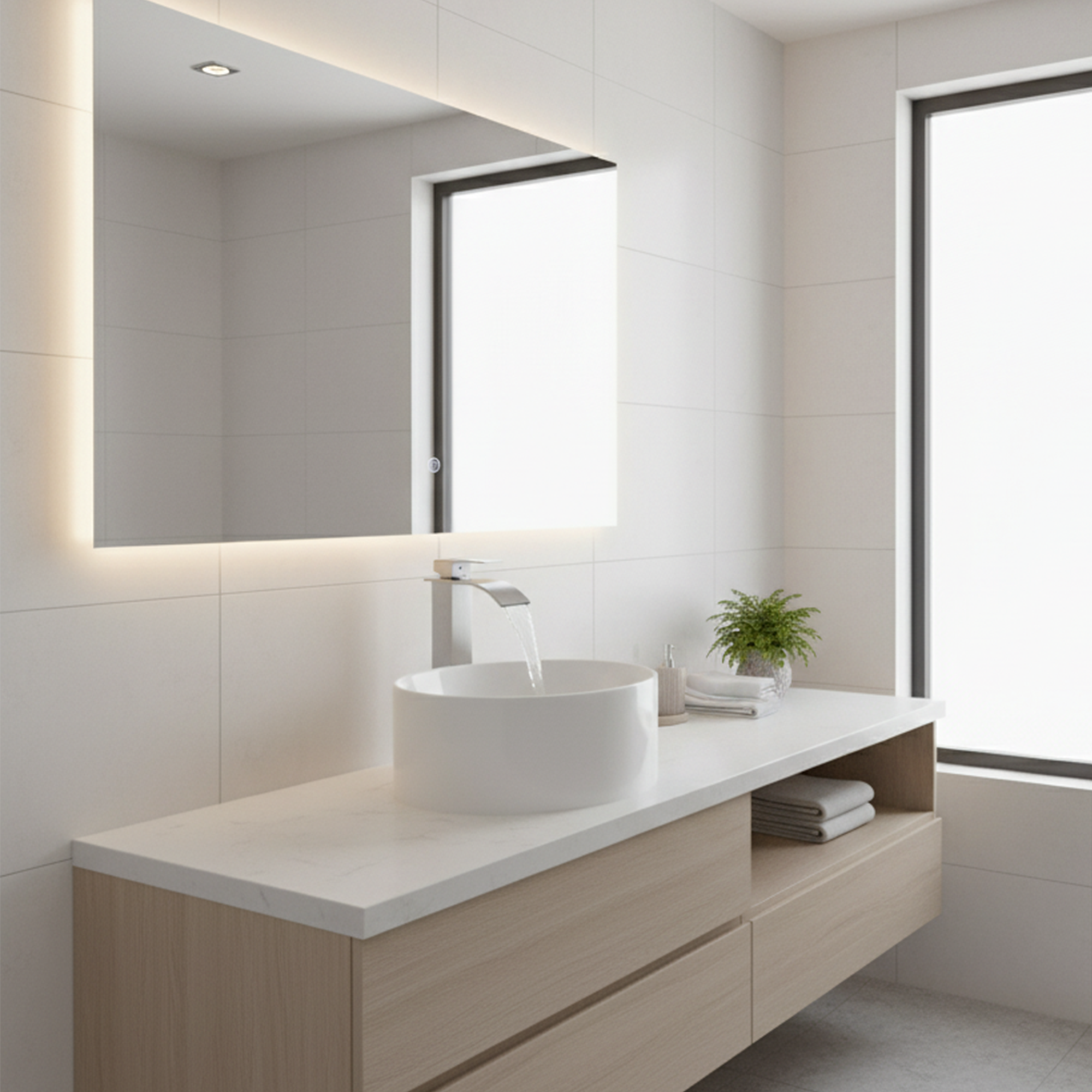 Grifería Lavamanos Poste Alto Mezclador Cascada Acero INOX 304