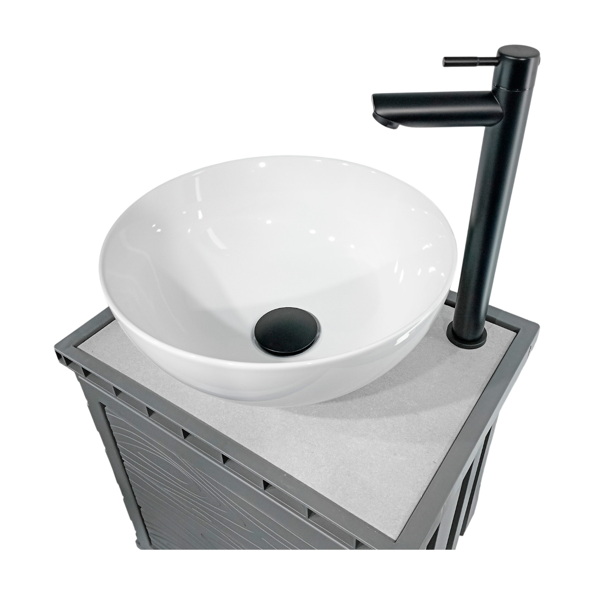 Kit Mueble Pvc + Lavamanos + Griferia  Ccol1122 - Gris - Un Agujero