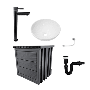 Kit Mueble Pvc + Lavamanos + Griferia  Ccol1122 - Gris - Un Agujero
