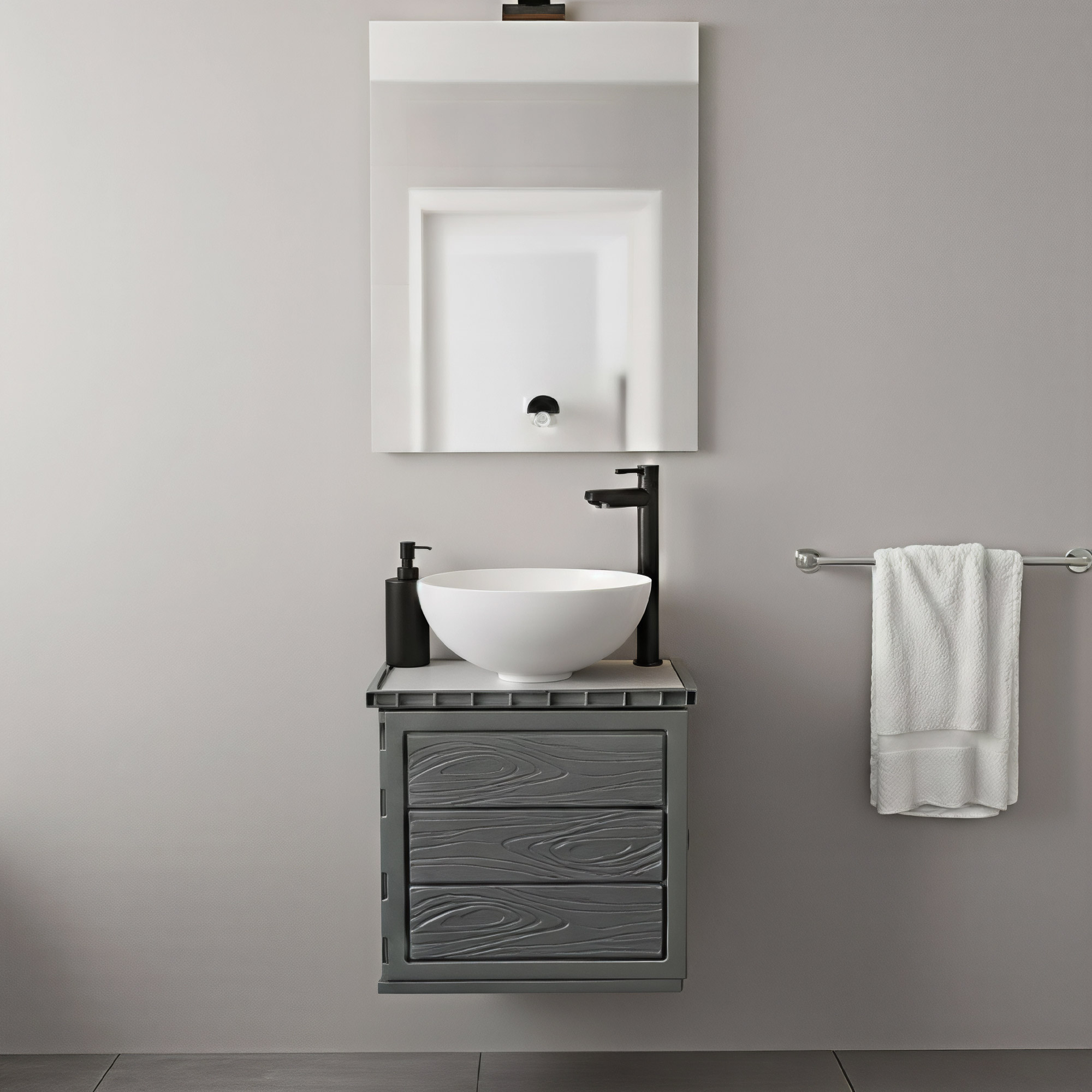 Kit Mueble Pvc + Lavamanos + Griferia  Ccol1122 - Gris - Un Agujero