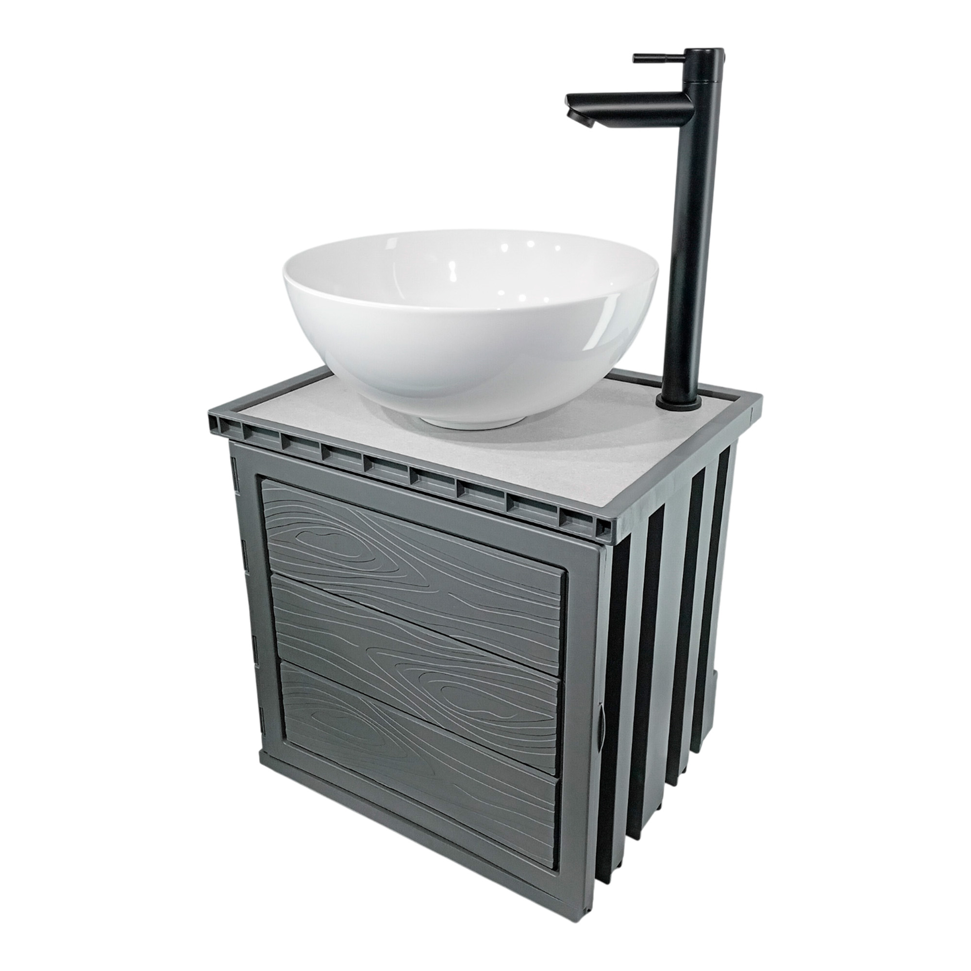 Kit Mueble Pvc + Lavamanos + Griferia  Ccol1122 - Gris - Un Agujero