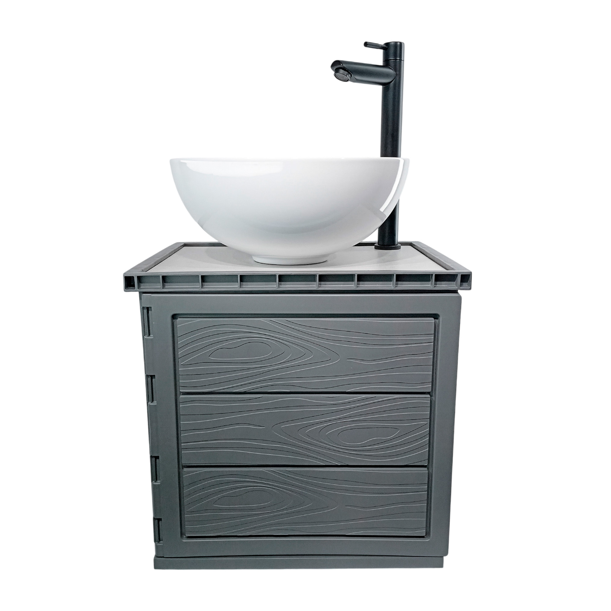 Kit Mueble Pvc + Lavamanos + Griferia  Ccol1122 - Gris - Un Agujero