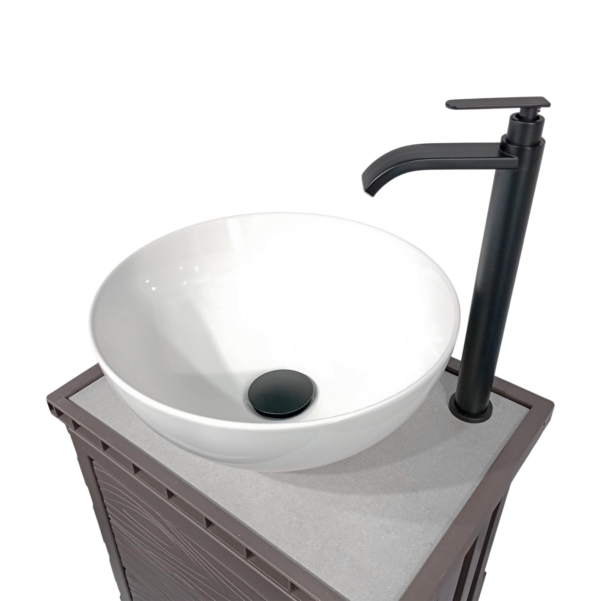 Kit Mueble Pvc + Lavamanos + Griferia  Ccol1130 - Marrón Oscuro - Un Agujero