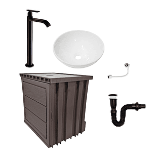 Kit Mueble Pvc + Lavamanos + Griferia  Ccol1130 - Marrón Oscuro - Un Agujero