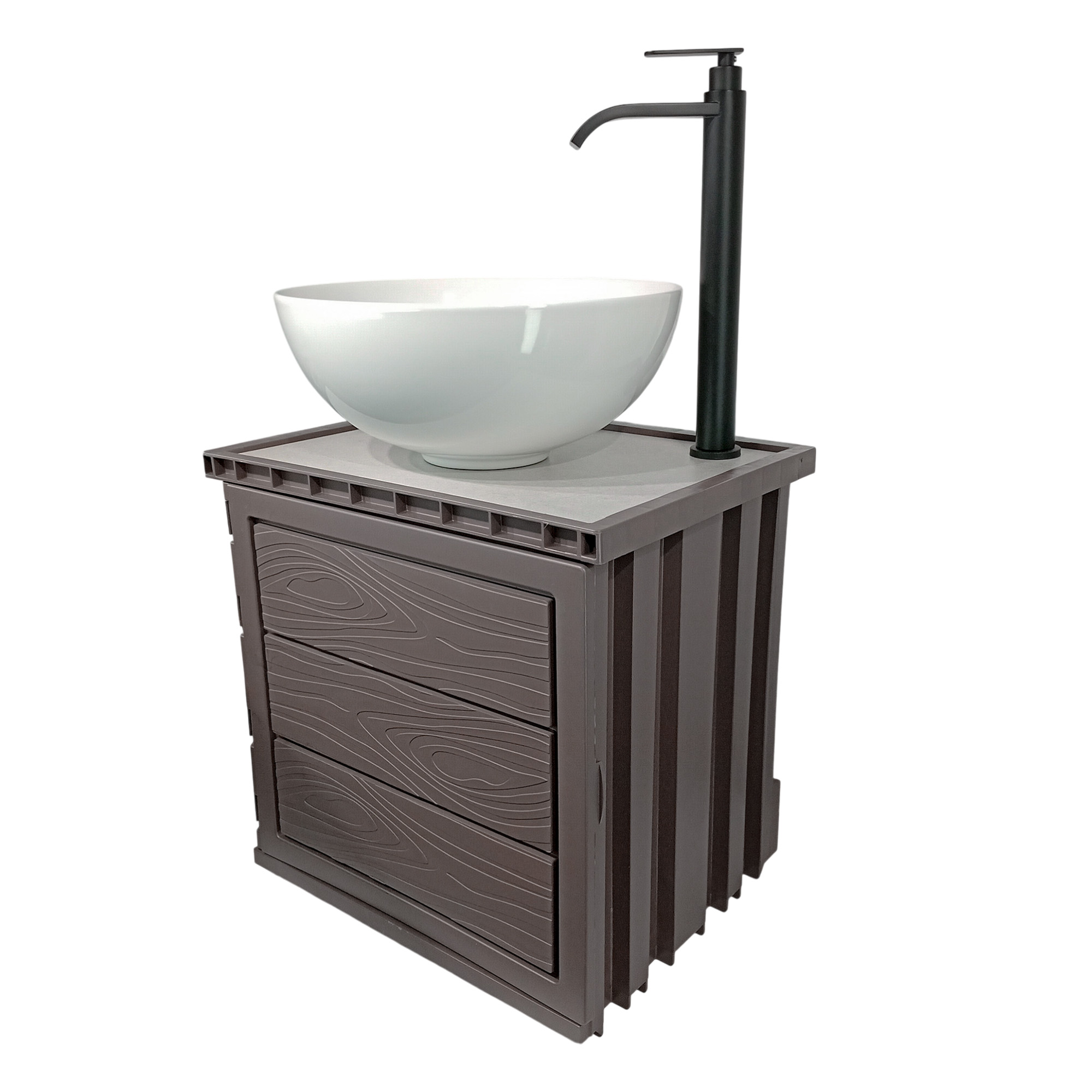 Kit Mueble Pvc + Lavamanos + Griferia  Ccol1130 - Marrón Oscuro - Un Agujero